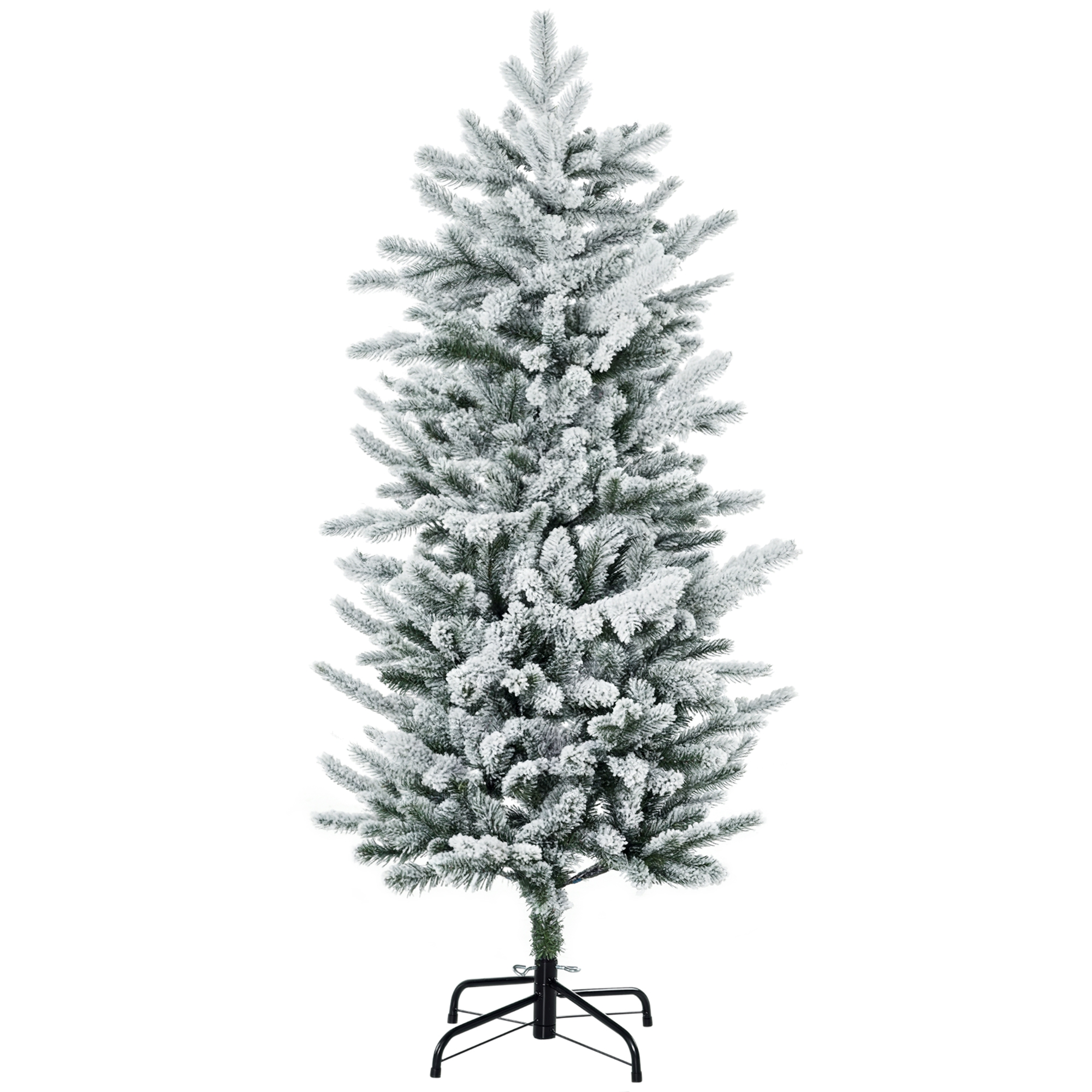 HOMCOM Sapin de Noël artificiel, pin naturel enneigé 267 branches de neige ouverture automatique base en acier 135 cm vert