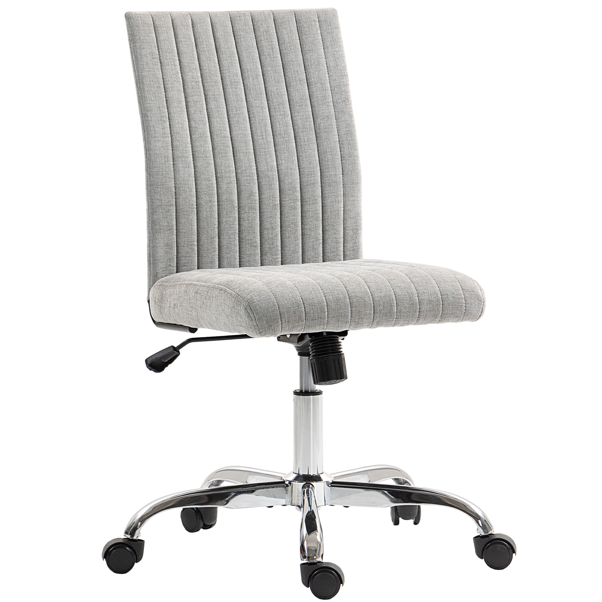 Chaise Bureau Sans Accoudoirs avec Hauteur Réglable et Siège Pivotant, Revêtement en Tissu, Gris