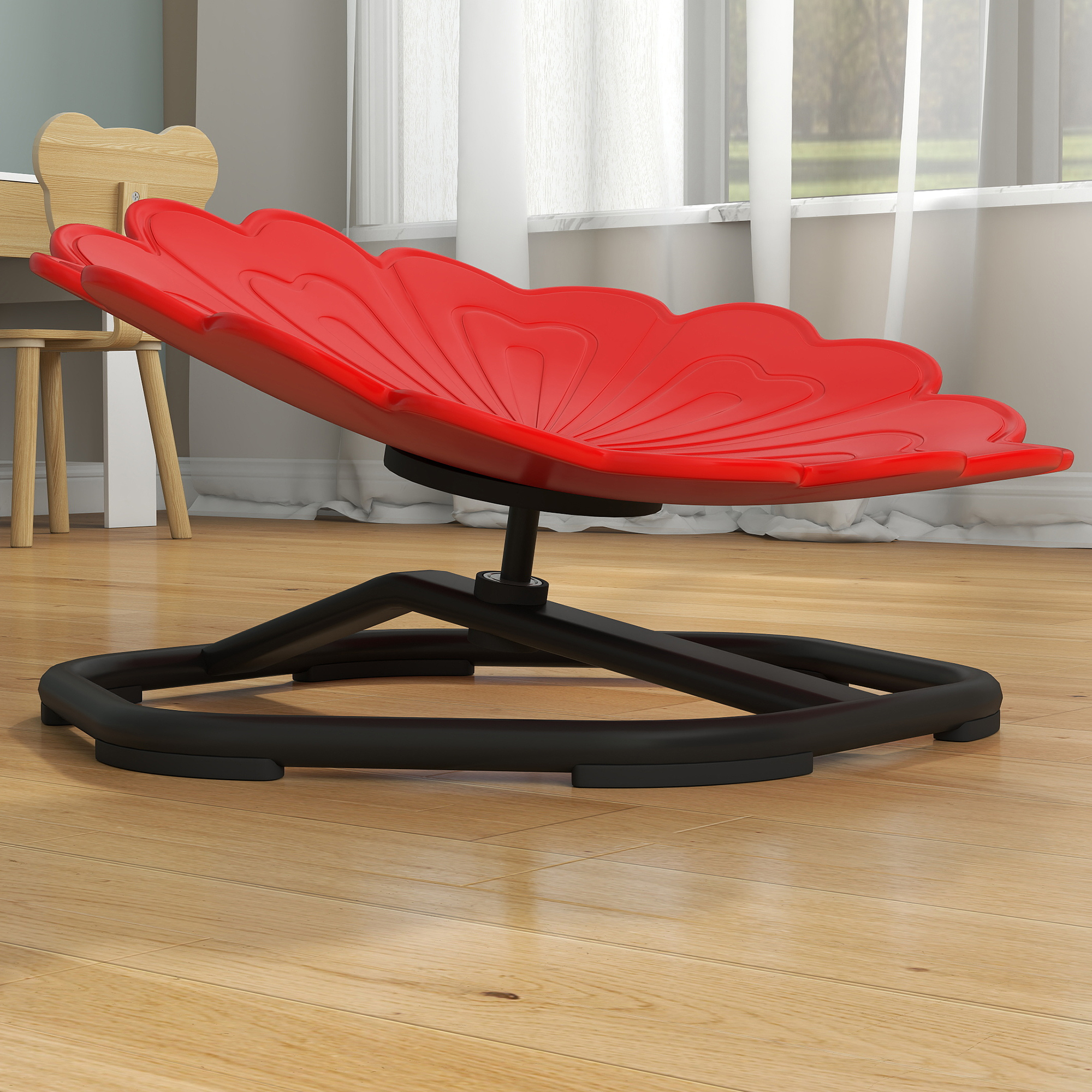 AIYAPLAY Flower-Shaped Sensory Spinning Chair with Non-Slip Base for Balance/Coordination, Red 9