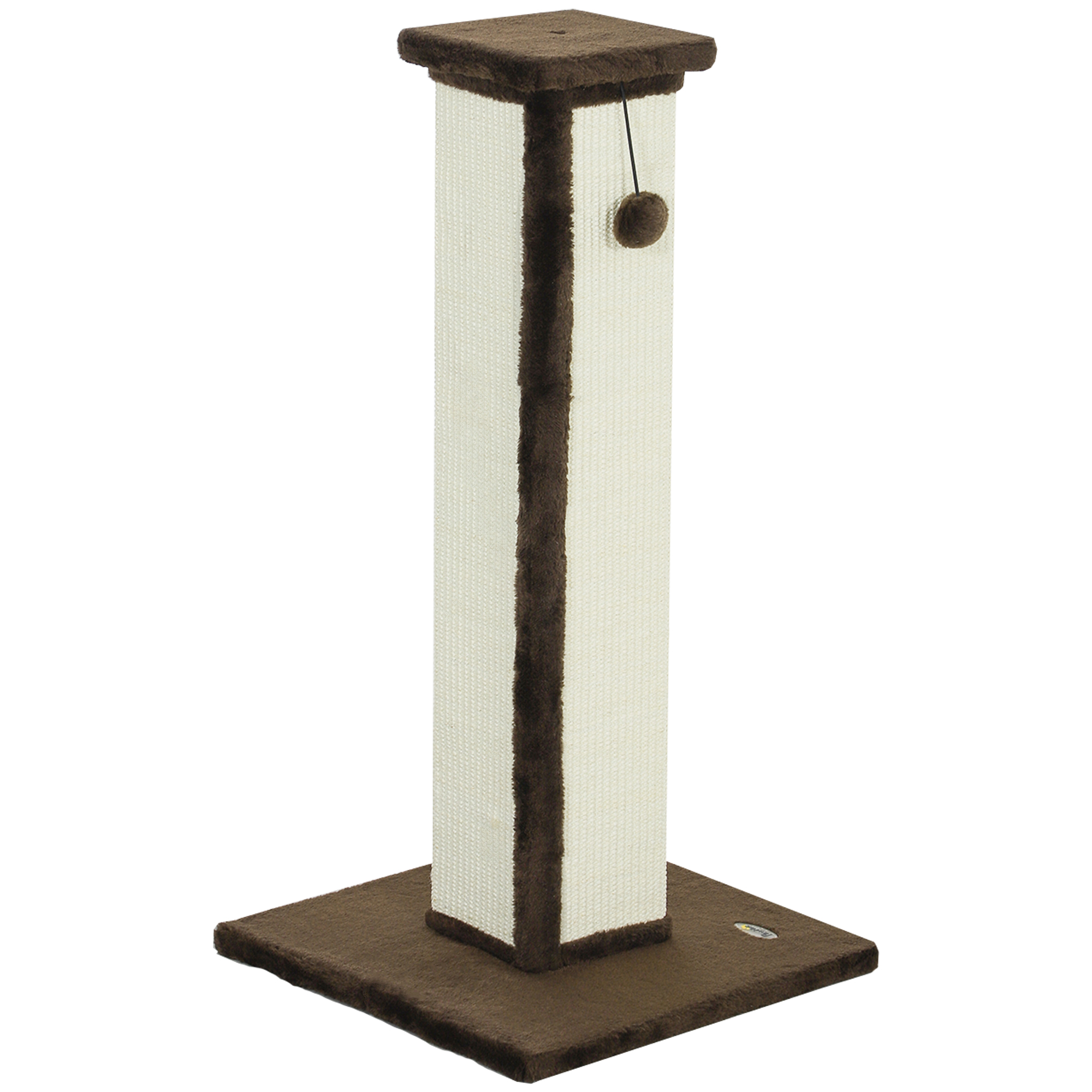 PawHut Kratzbaum für Katzen 81 cm Kratzsäule Katze aus Sisal und Plüsch, mit hängendem Ball stabile Basis, modernes Design 41 x 41 x 81 cm, Braun und Creme Aosom
