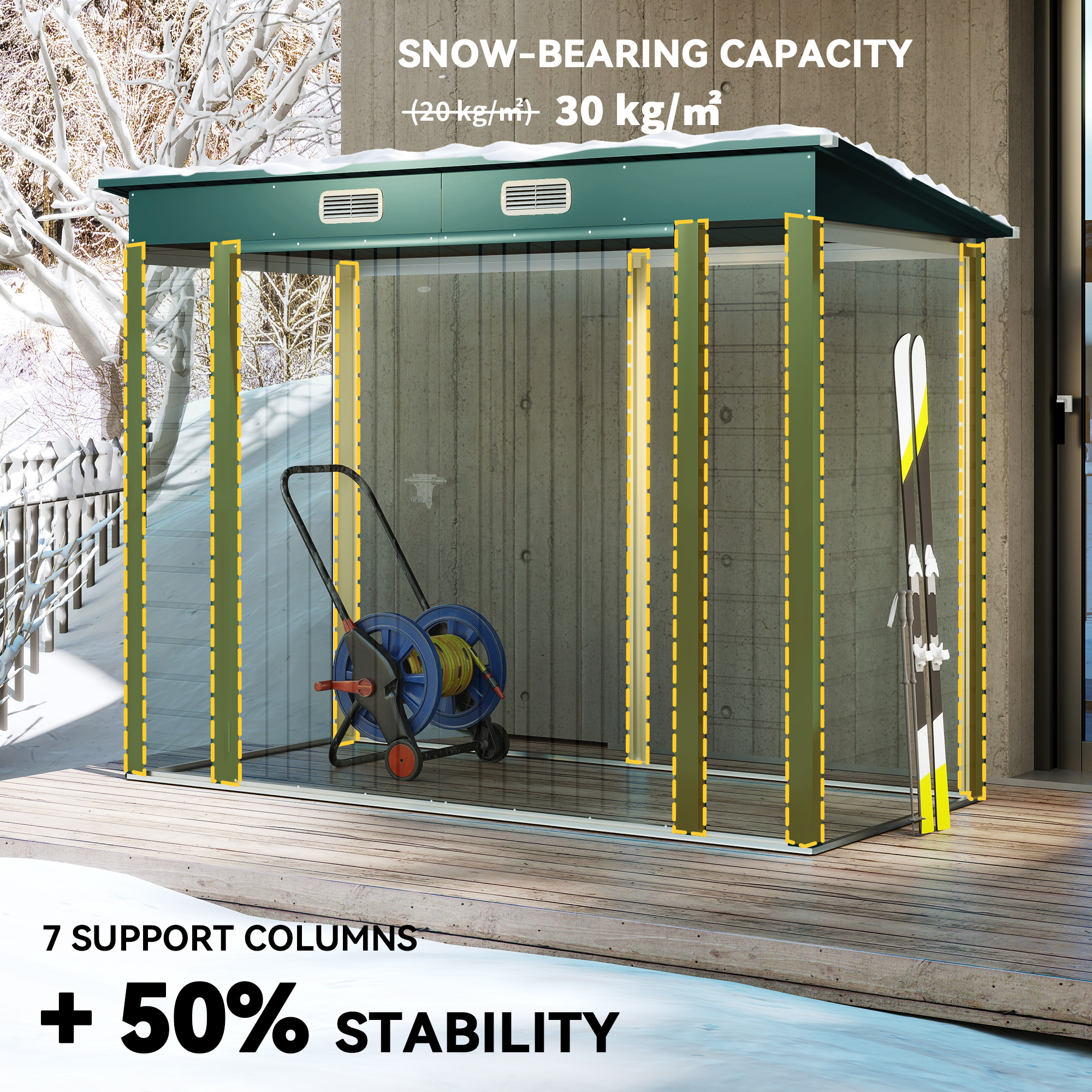 Outsunny 3.7 x 7.9ft Galvanised Steel Shed, with Latched Door and Padlock Green 5
