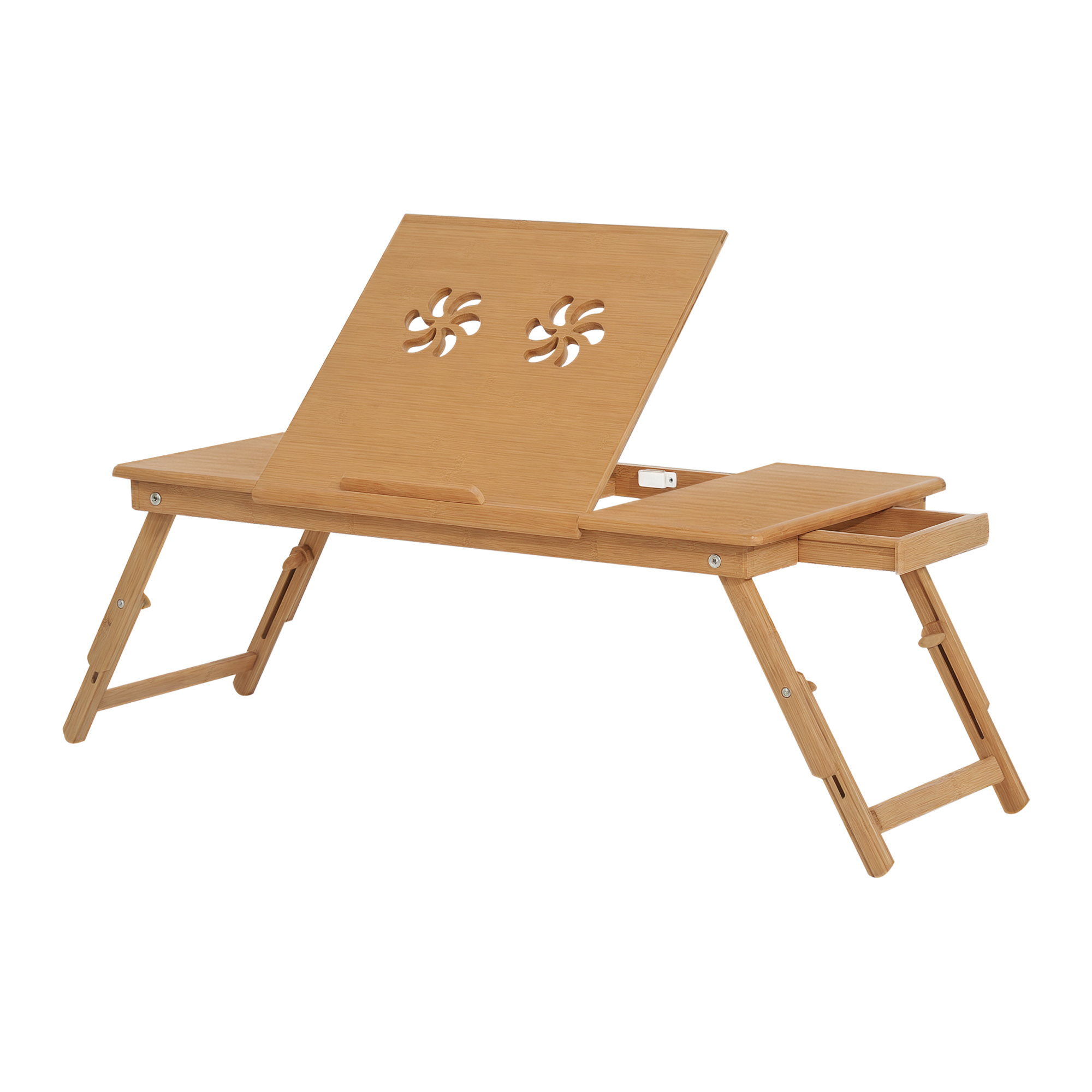 Image of HOMCOM Tavolino da Letto per PC Pieghevole e Inclinabile con Cassetto, 72x35x22-30, Colore Legno Aosom cod005