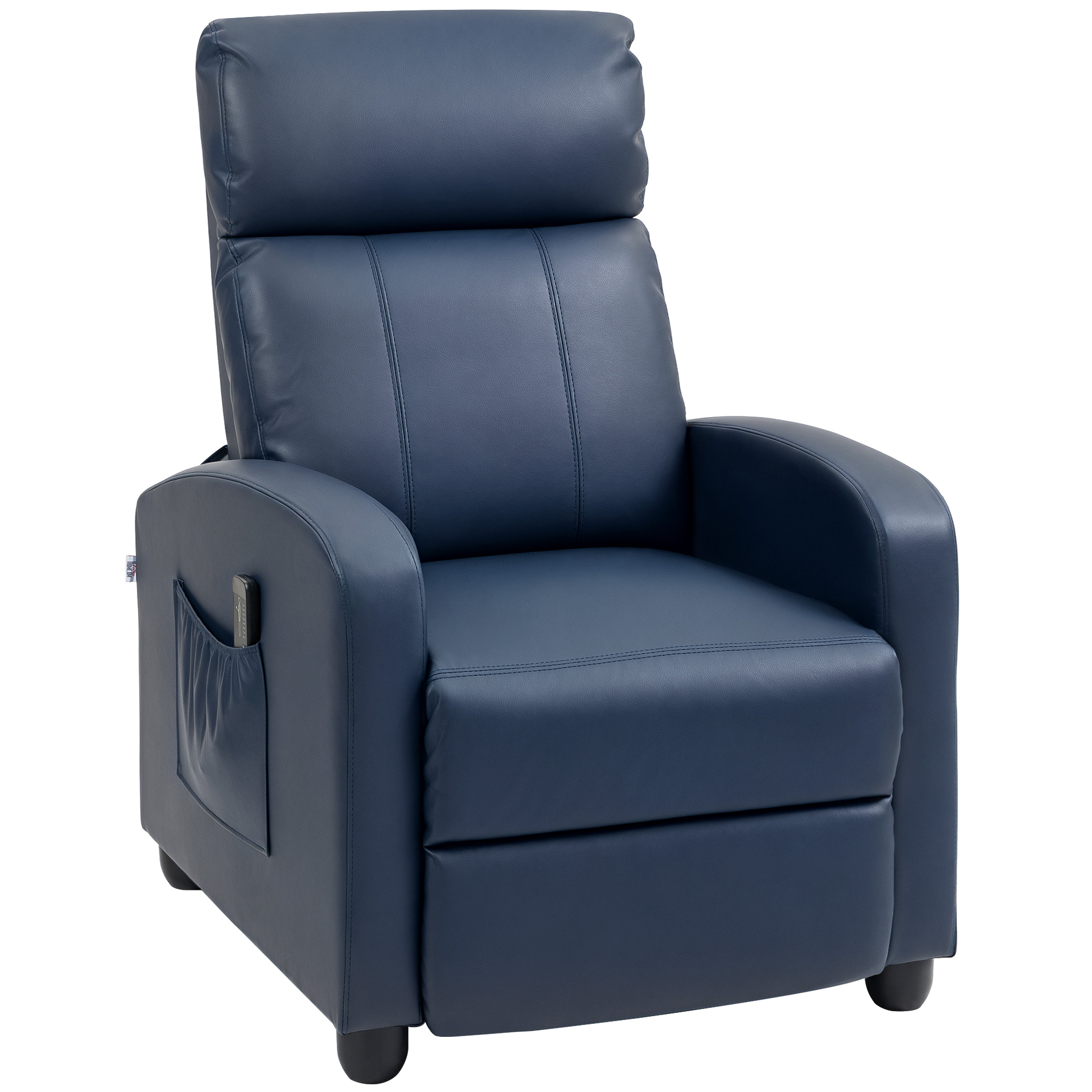 HOMCOM Sillón de Masaje Reclinable con Mando a Distancia Bolsillo Lateral y Temporizador Tapizado en PU 68x88x98 cm Azul Oscuro