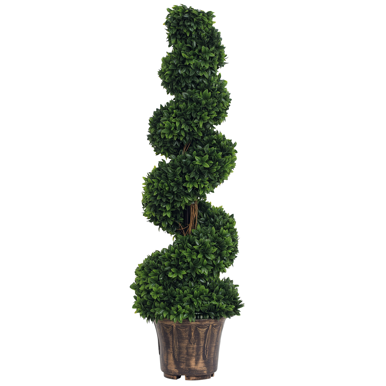 Pianta Artificiale Tom – Cespuglio Di Bosso Su Tronco In Vaso – 250 Foglie, Altezza 35cm – Per Interni Ed Esterni Protetti
