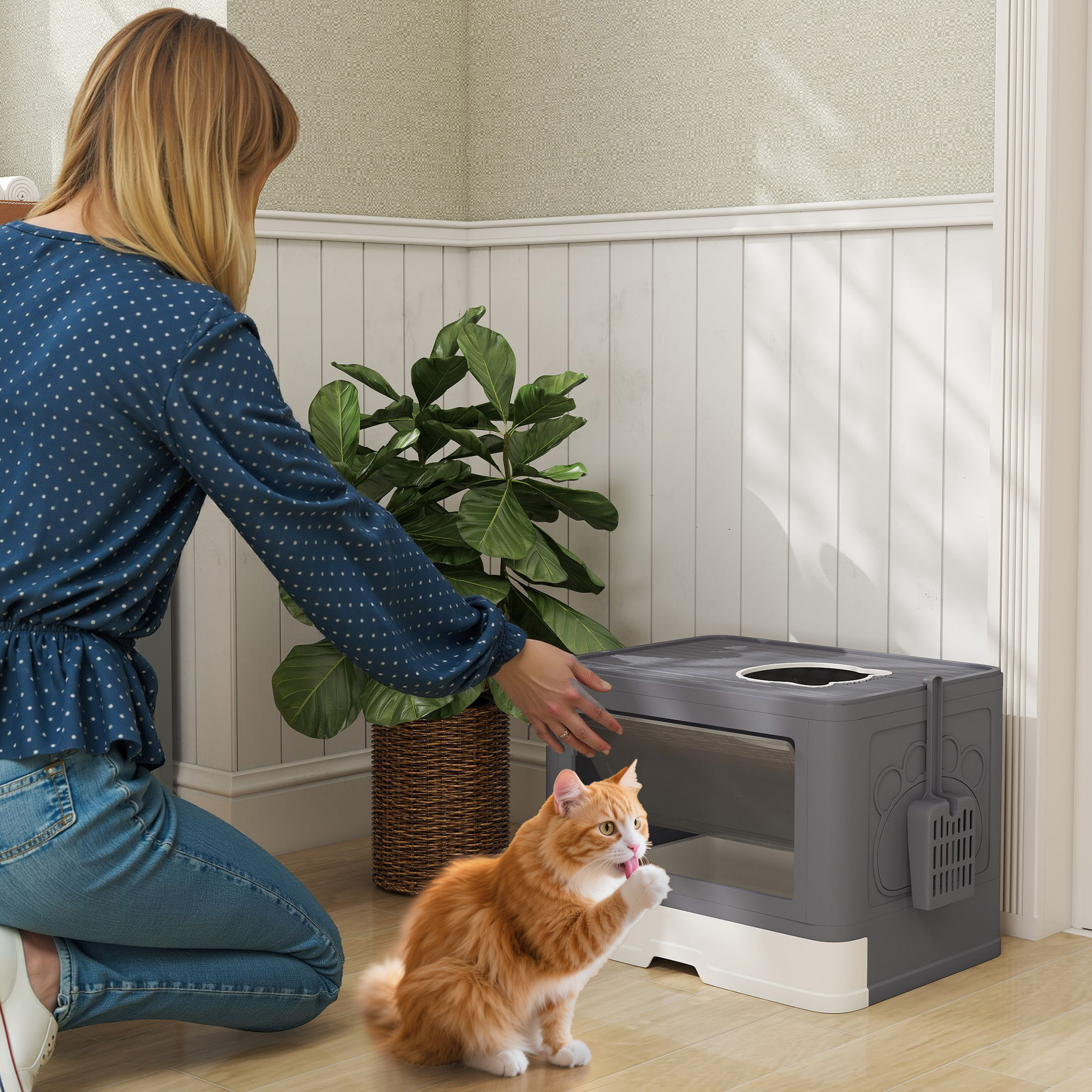 PawHut Katzentoilette mit Deckel und Schaufel  Katzenklo für bis zu 4 kg, I günstig online kaufen