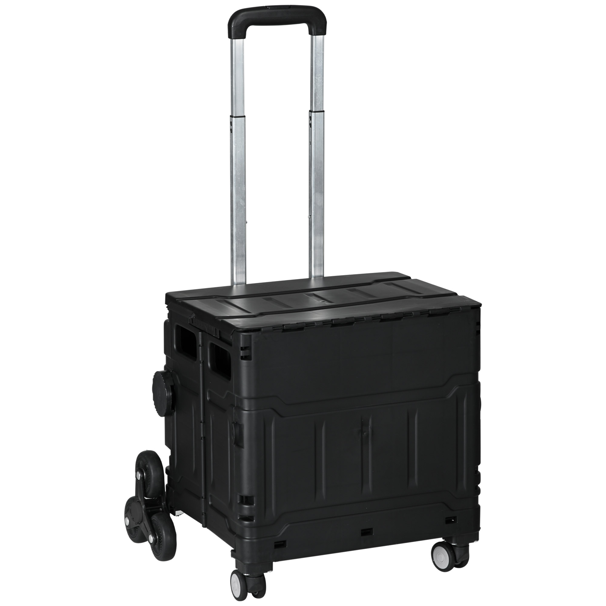 HOMCOM Carrito de la Compra Plegable con 2 Ruedas para Subir Escaleras Ángulo y Longitud de Mango Ajustable 48x43x95 cm Negro | Aosom España