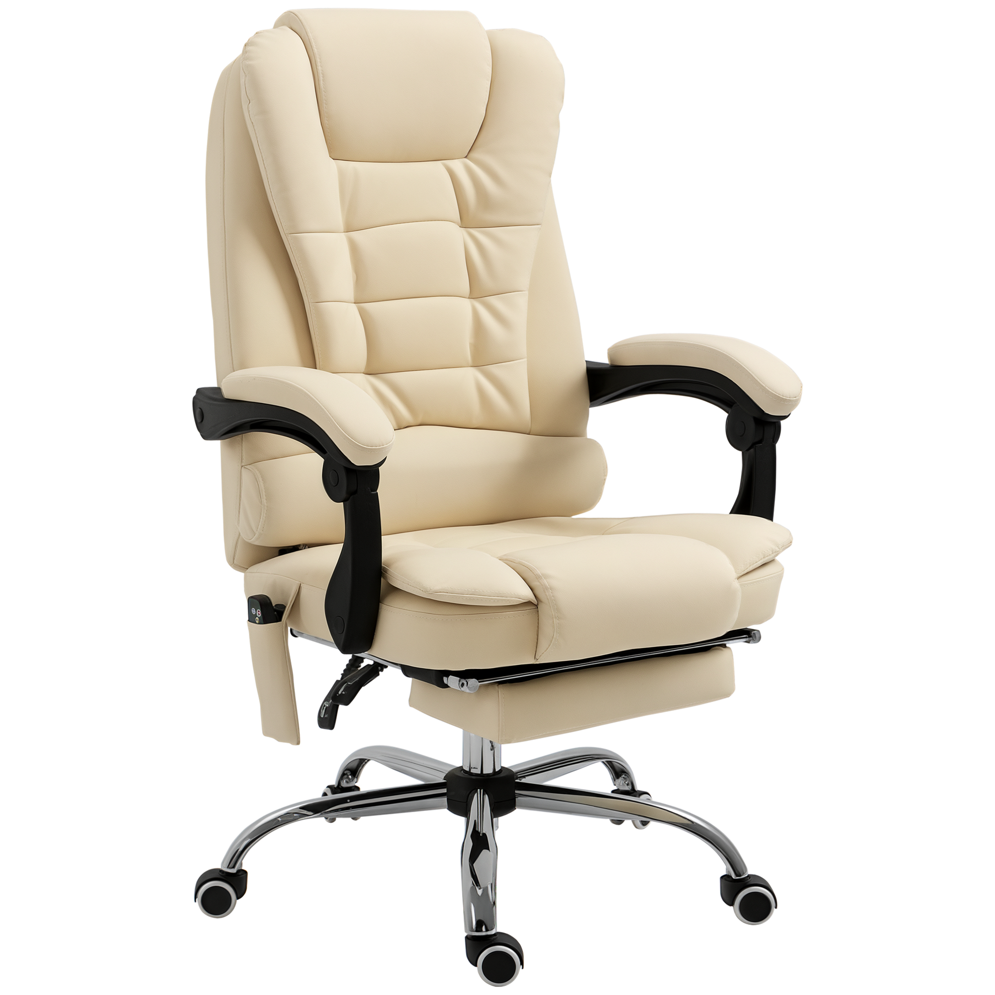 Vinsetto Fotoliu Pivotant și Ergonomic cu Masaj, Înălțime Reglabilă, 6 Puncte de Vibrație, 65x160x104 cm, Crem | Aosom Romania