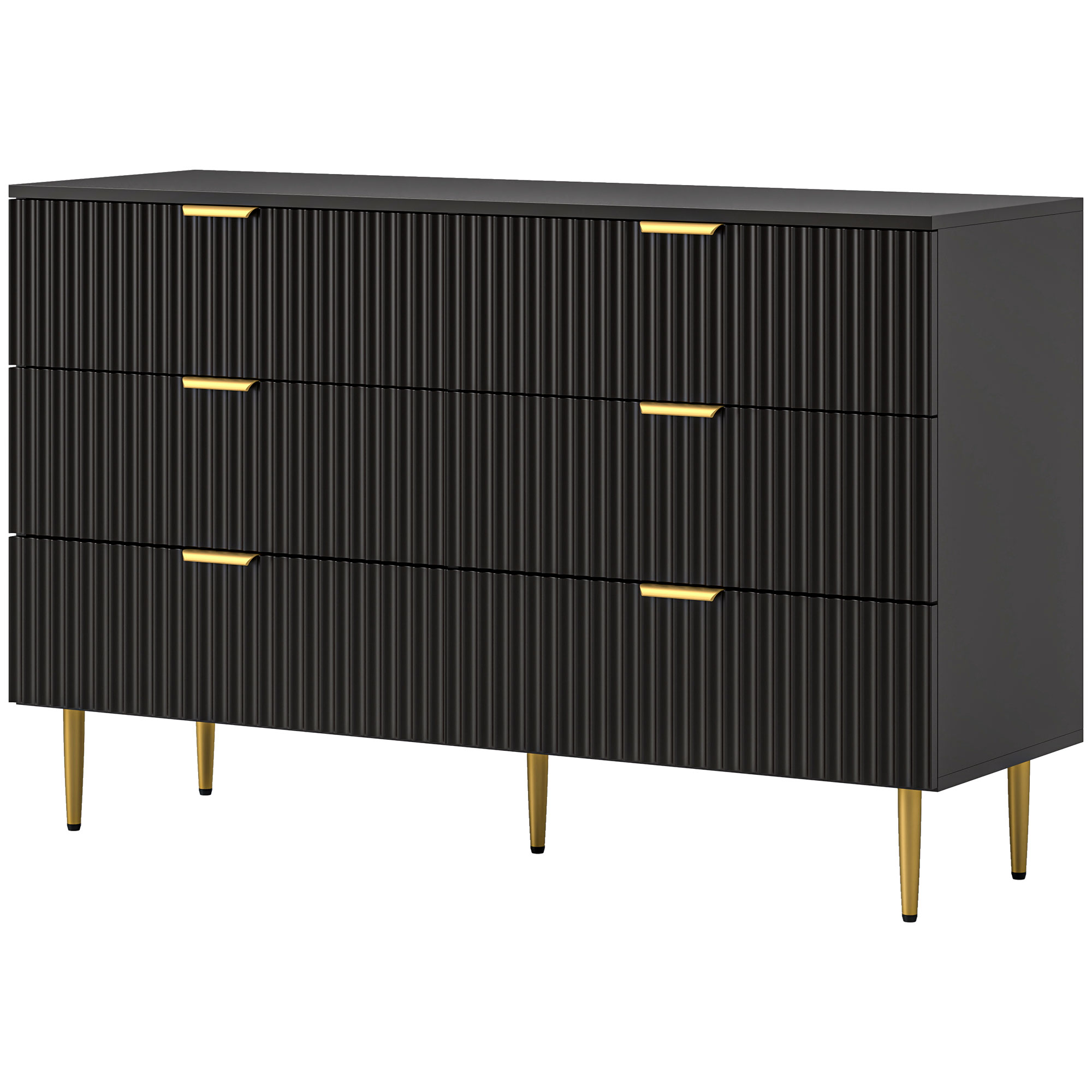 HOMCOM Kommode 6 Schubladen Schlafzimmer-Kommode Aufbewahrungsmöbel modern mit Griffen und goldenen Beinen, für Schlafzimmer, Wohnzimmer, Maße: 120 x 40 x 76,5 cm, Schwarz Aosom