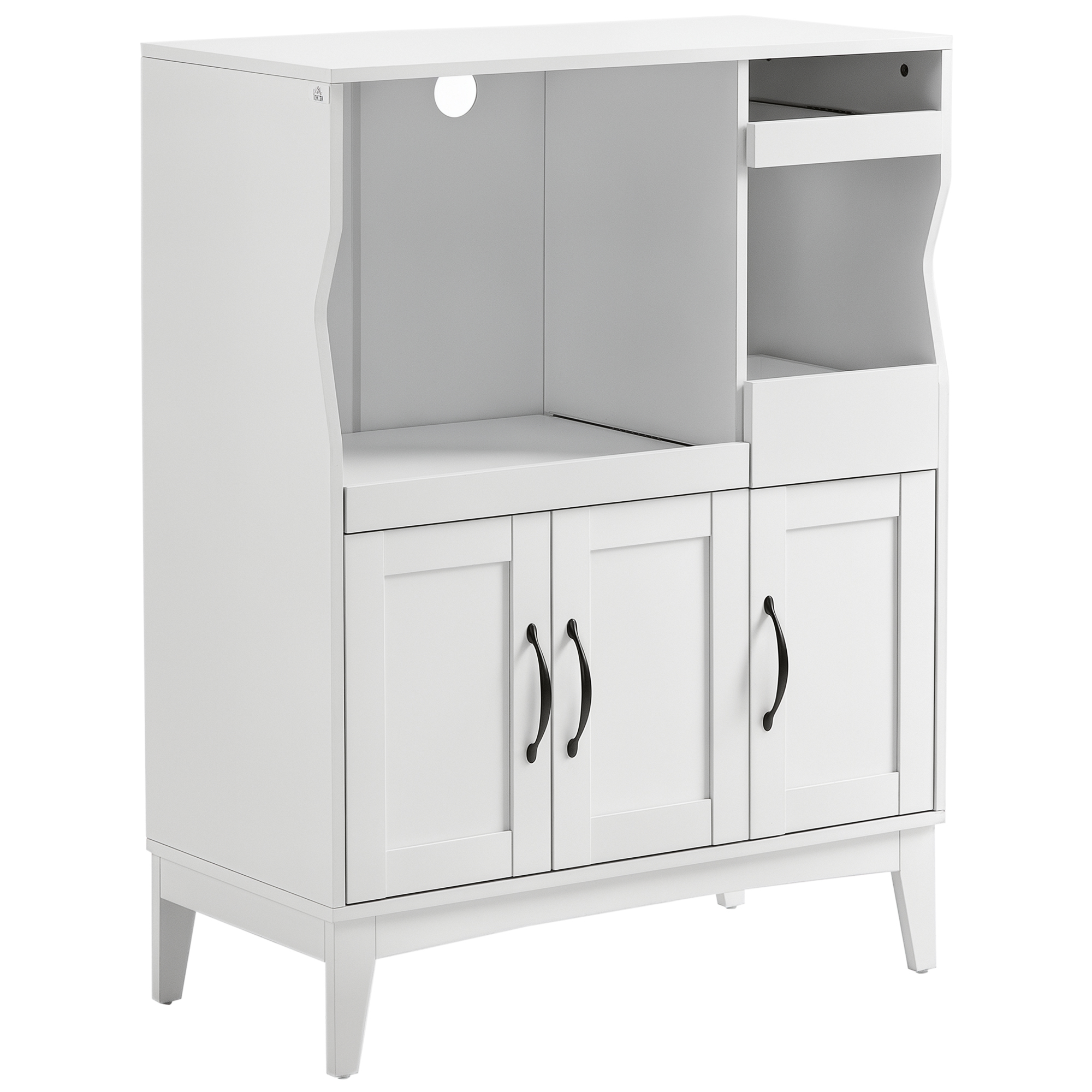 HOMCOM Bufet de Bucătărie cu 2 Dulapuri, Sertar și Rafturi Extensibile pentru Cuptor cu Microunde, 84x39x109 cm, Alb | Aosom Romania