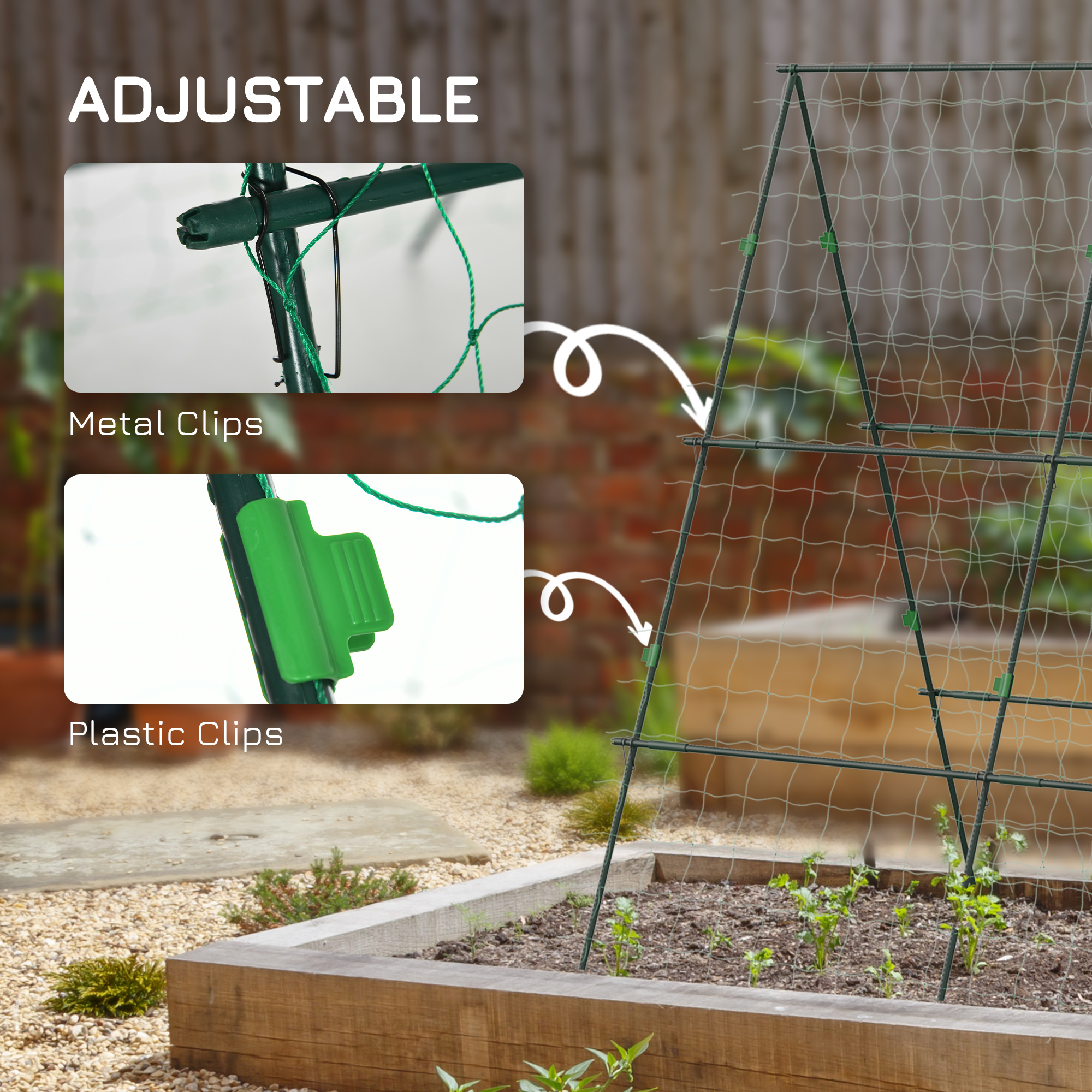Outsunny Garden Cucumber Trellis for Climbing Plants, A-Frame Trellis Plant Support with Climbing Net, DIY Adjustable Cucumber Support Frame for Raised Bed, Vegetables, Flowers, Fruit, Green 5