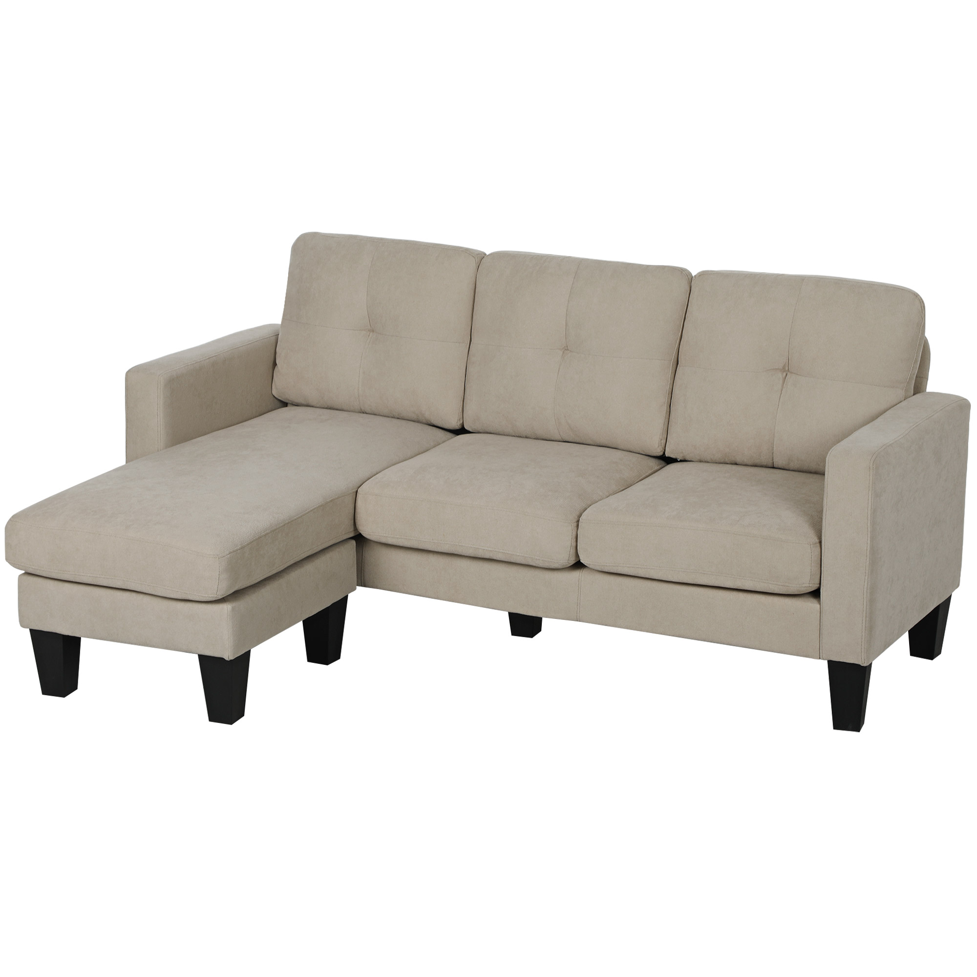 HOMCOM Canapé d'angle 3 Places méridienne réversible droite ou gauche, salon, grand confort, dossier capitonné, beige