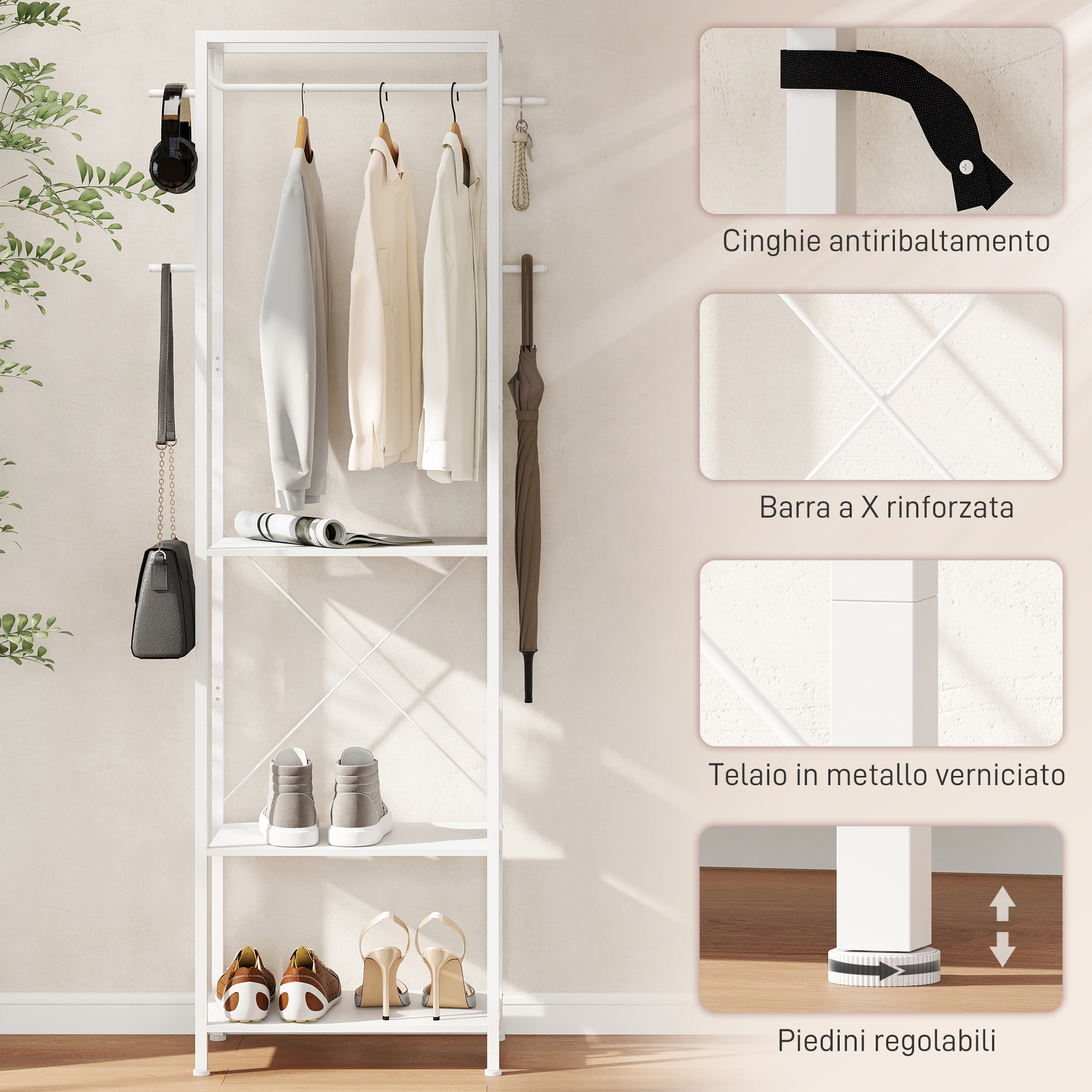 Armadio nero con 1 anta, 2 cassetti, 4 ganci e 1 panca 100 x 35 x 180 cm