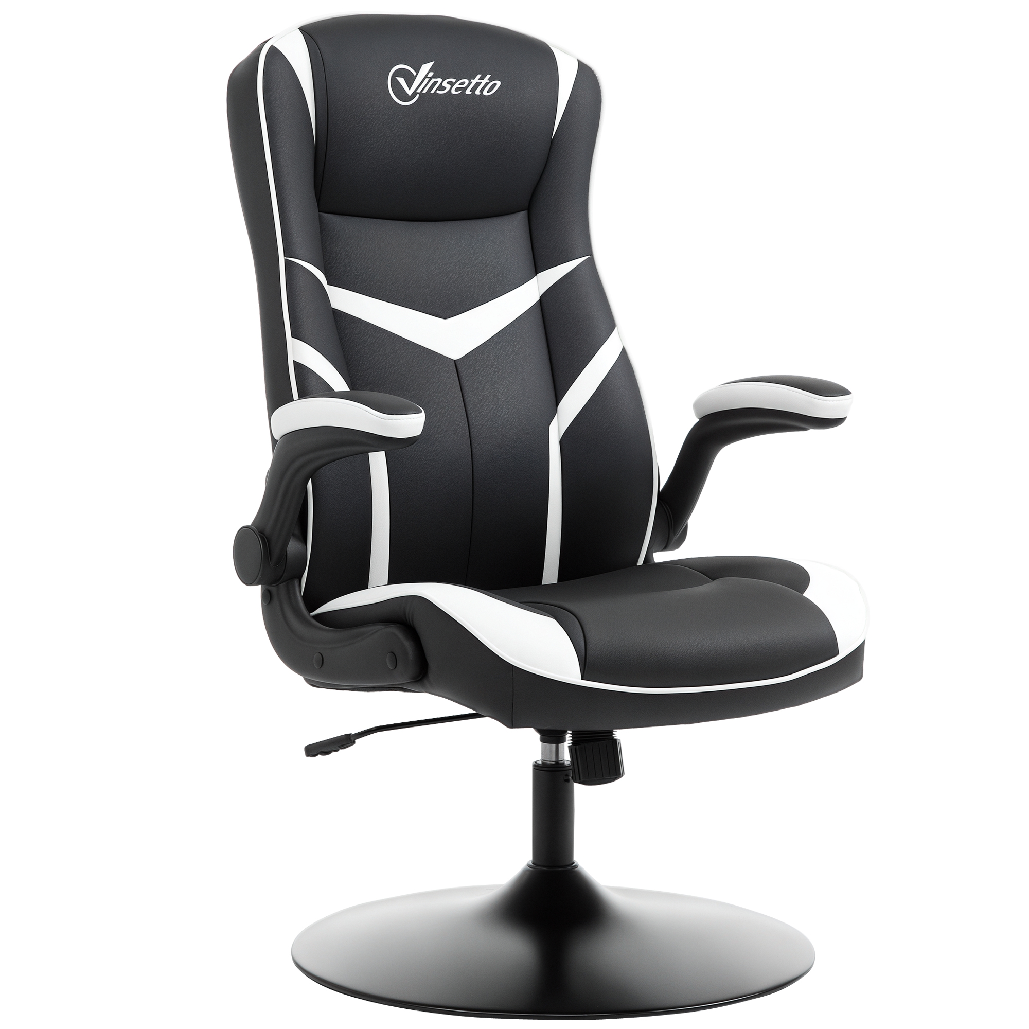 Image of Vinsetto Sedia Poltrona Gaming da Ufficio Ergonomica, Altezza Regolabile, Base Fissa, Braccioli Pieghevoli Aosom Sedie Ufficio Nero e Bianco Aosom006