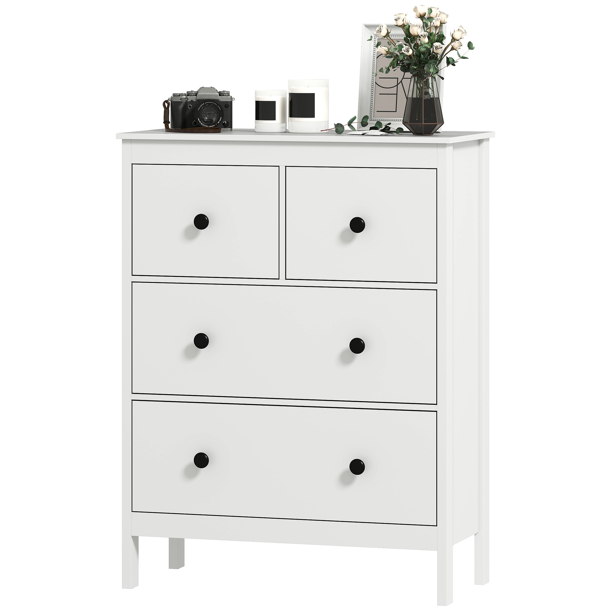 HOMCOM Dressoir met 4 Lades, voor Kleding & Beddengoed, Woonkamer, Slaapkamer, Gang, Spaanplaat, Wit