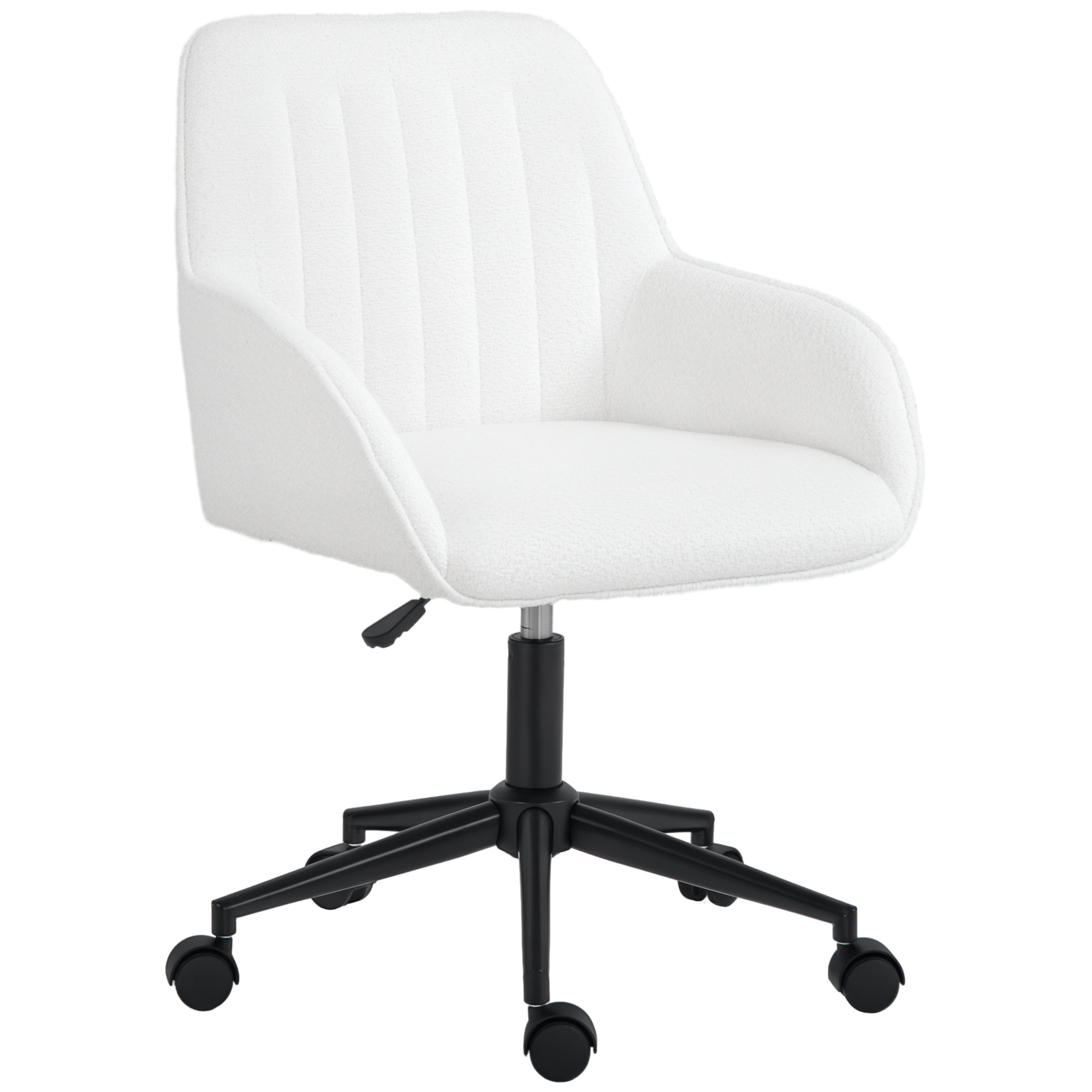 HOMCOM Scaun de Birou din Material Textil cu Înălțime Reglabilă, Scaun de Birou Pivotant cu Cotiere și Rotile, 58x58x83-93 cm, Alb | Aosom Romania