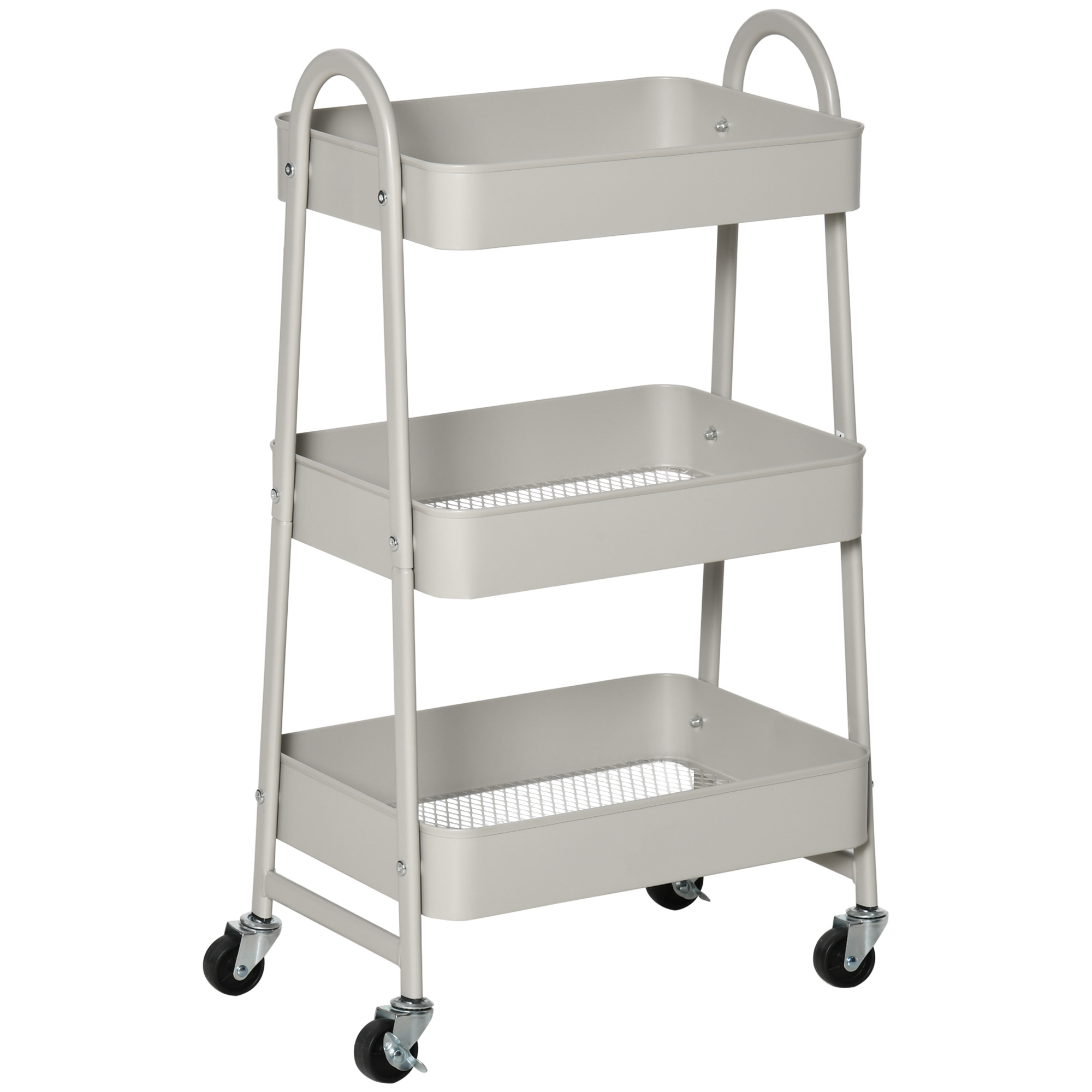 HOMCOM Carrito de Cocina con Ruedas Carro de Almacenamiento de 3 Niveles y Frenos para Baño Salón Dormitorio Oficina 45x31x79,4 cm Gris | Aosom España
