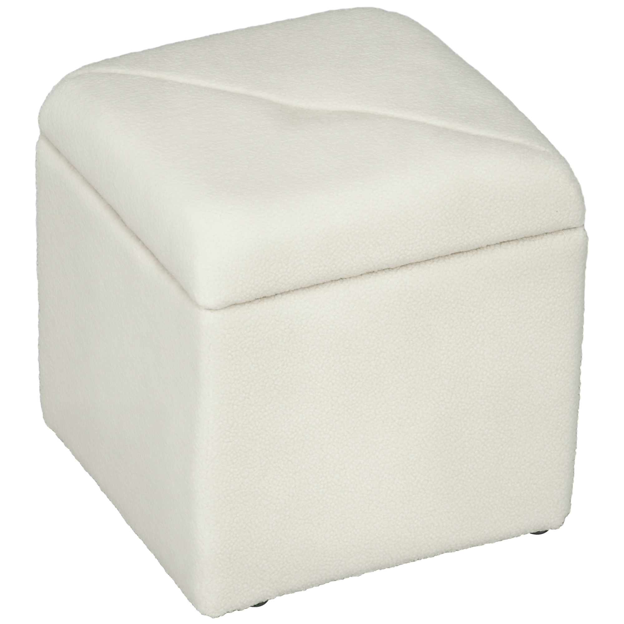HOMCOM Bancă cu Spațiu de Depozitare, Tapițată cu Blană Teddy Fleece, Puf la Capătul Patului, 39x39x39 cm, Alb Crem | Aosom Romania