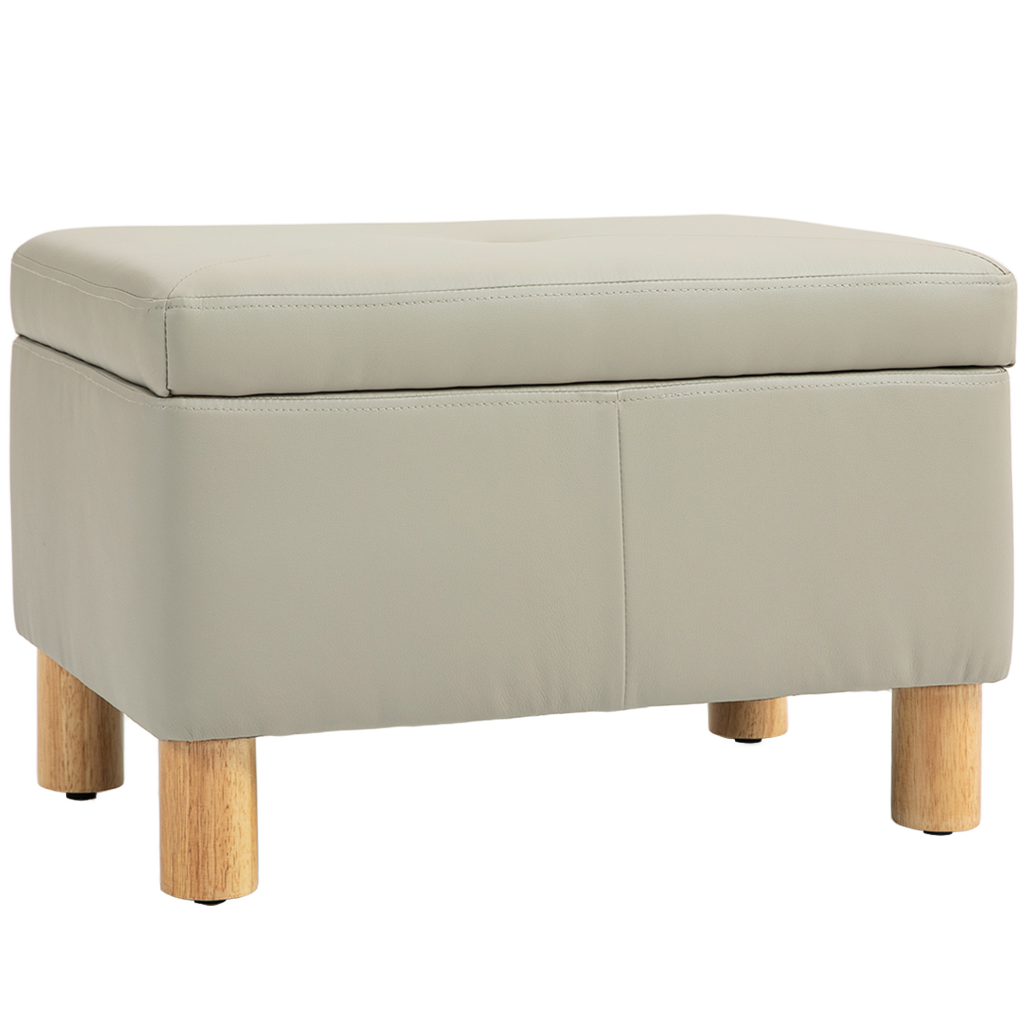 HOMCOM Baúl de Almacenaje para Dormitorio 33L Tapizado en PU Banco de Almacenaje con Patas de Madera 60x38x40 cm Gris Claro
