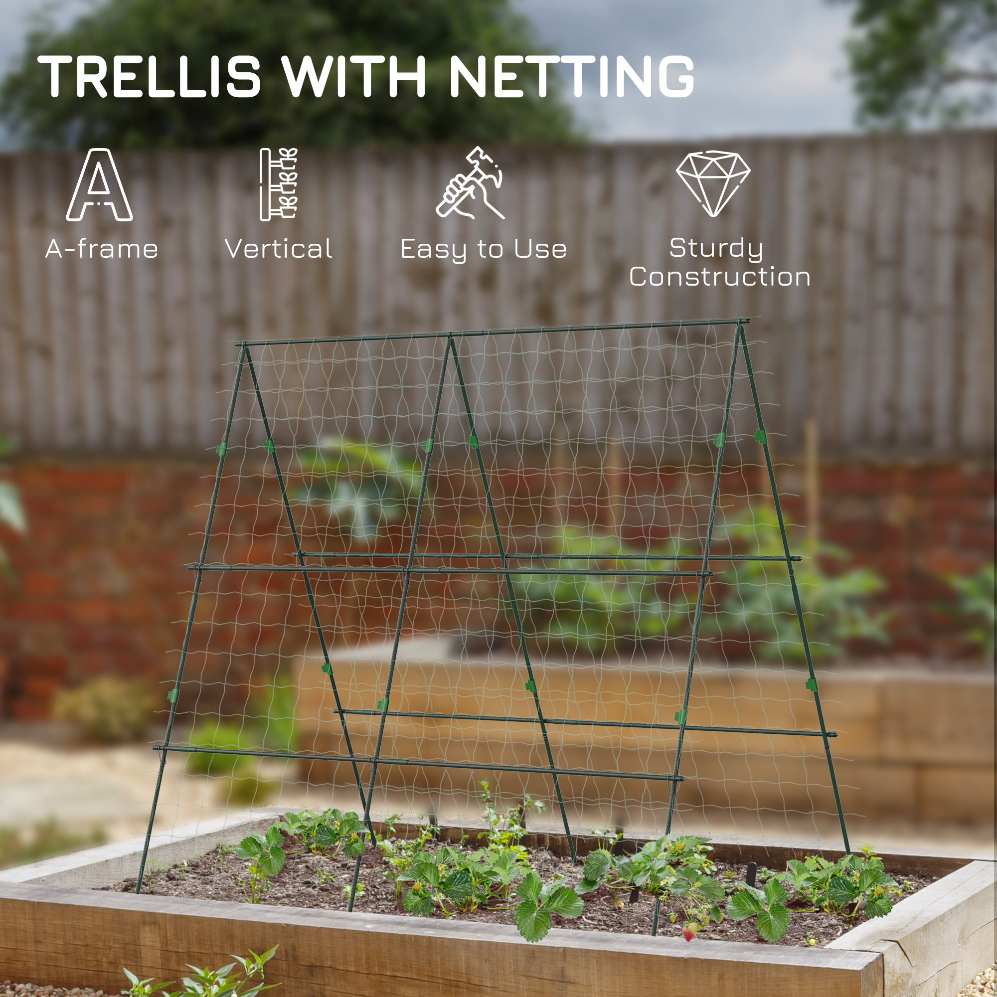 Outsunny Garden Cucumber Trellis for Climbing Plants, A-Frame Trellis Plant Support with Climbing Net, DIY Adjustable Cucumber Support Frame for Raised Bed, Vegetables, Flowers, Fruit, Green 4