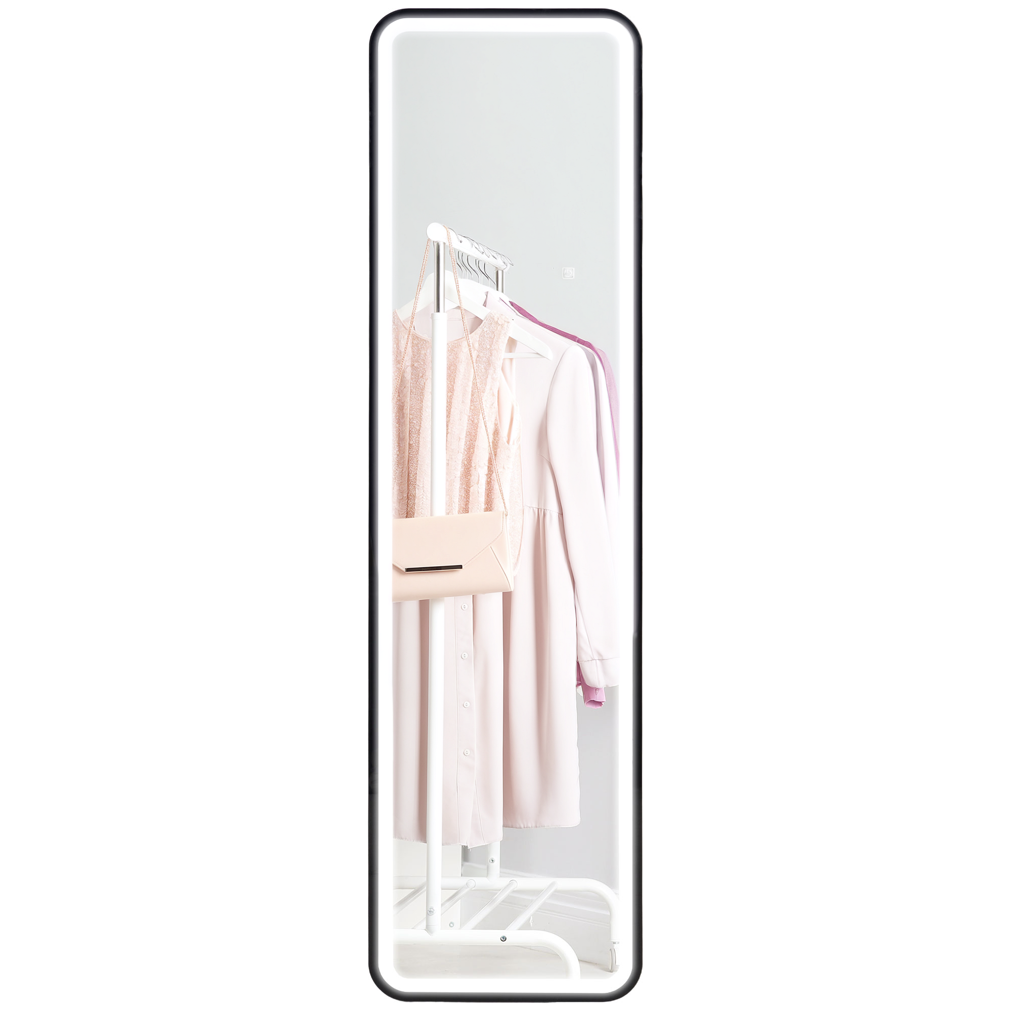 Image of HOMCOM Specchio da Parete Touch con Illuminazione LED Regolabile, in Vetro Temperato e Metallo, 40x3x120 cm, Nero006