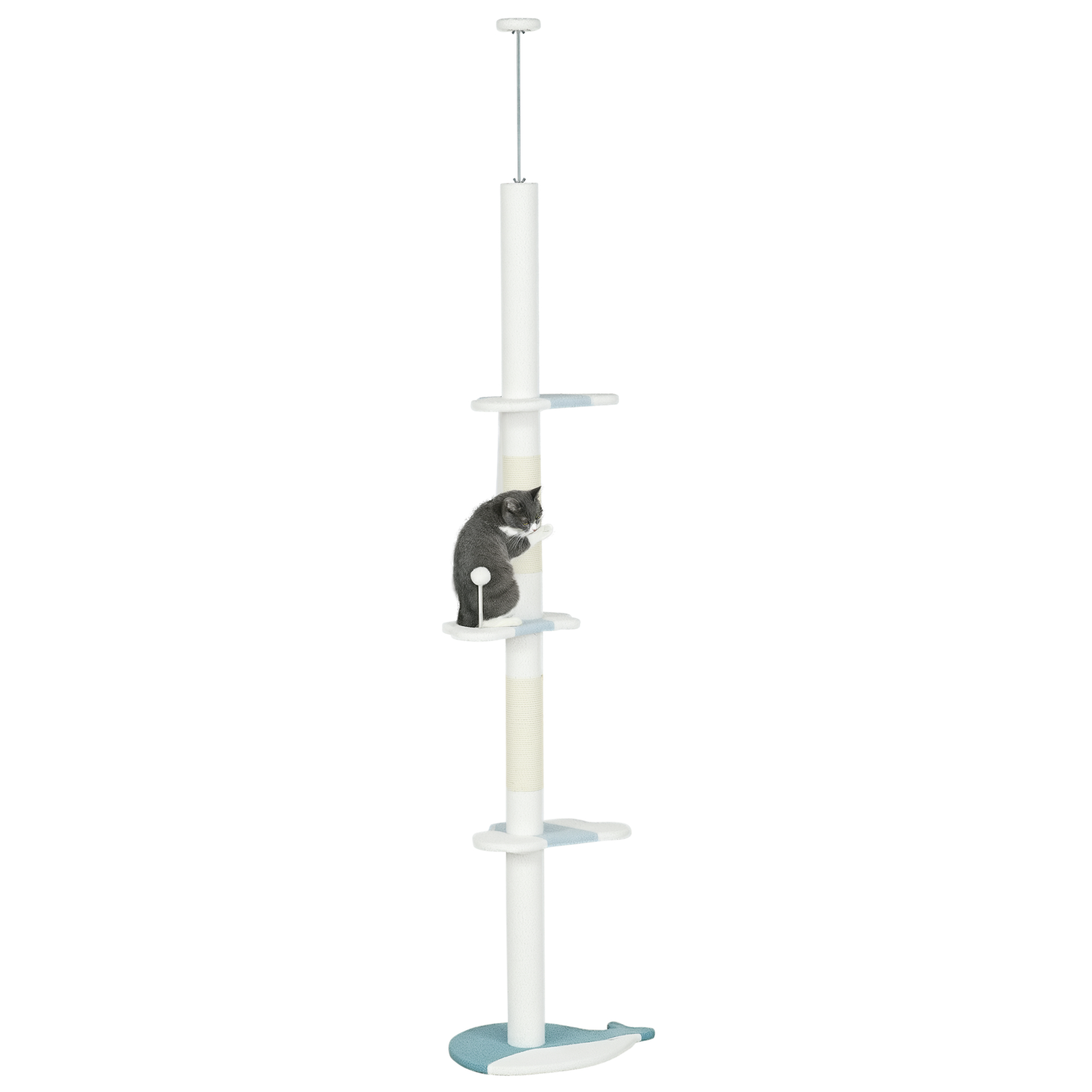 PawHut Arbore de Zgâriat pentru Pisici, 55x38x225-255 cm, Alb | Aosom Romania