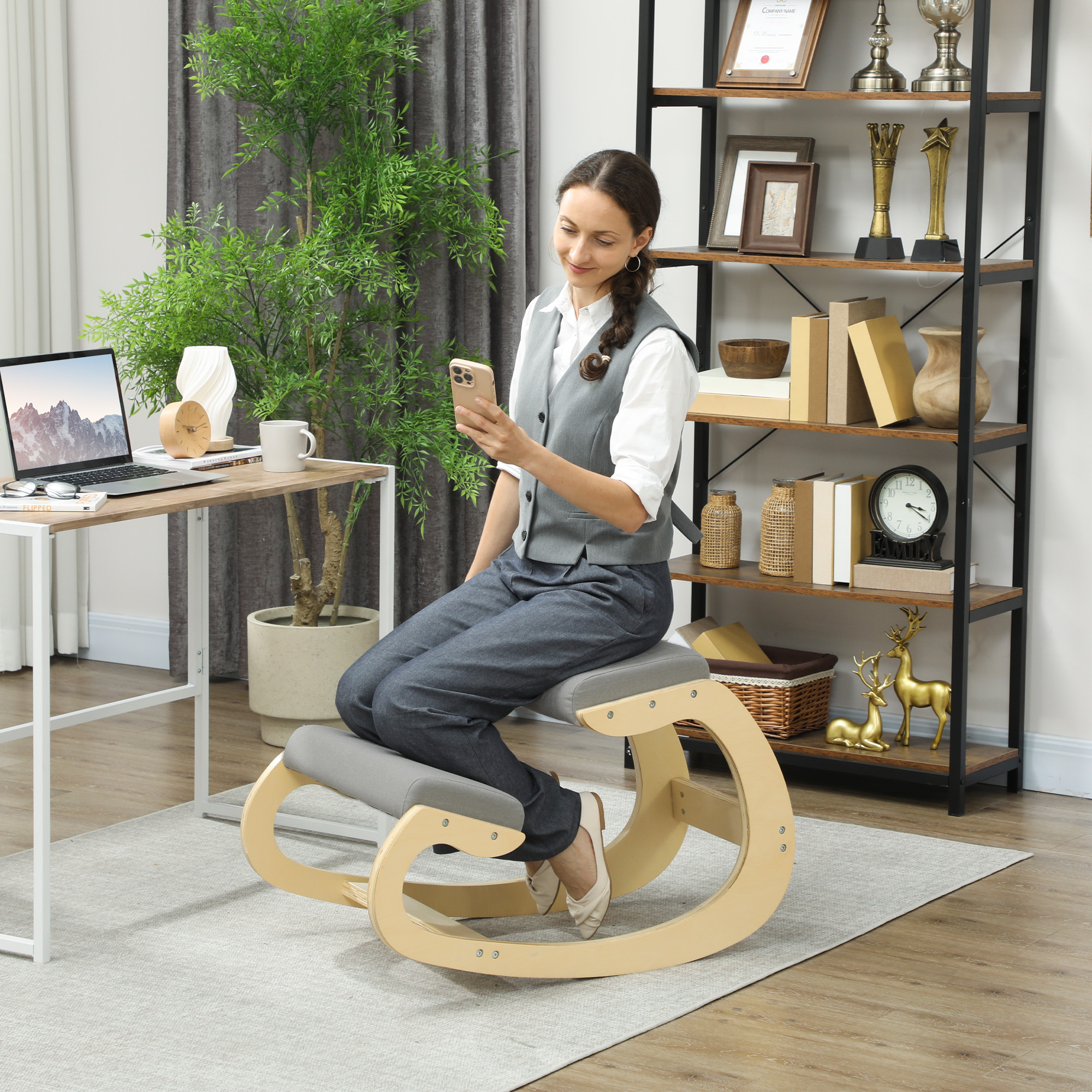 HOMCOM Ergonomischer Kniesessel mit Wippfunktion, moderner Stuhl aus Leinen günstig online kaufen