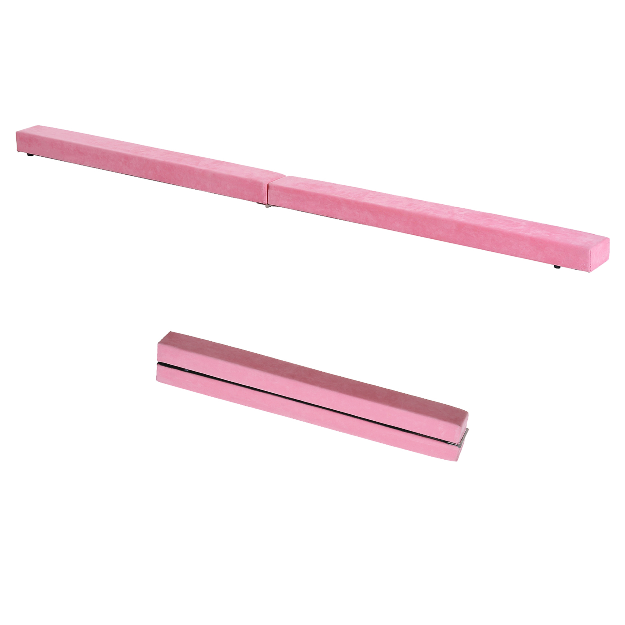 HOMCOM Barra de Equilibrio Gimnasia Plegable 210 cm Barra de Gimnasia Artística para Niños Adultos Entrenamiento en Casa Rosa