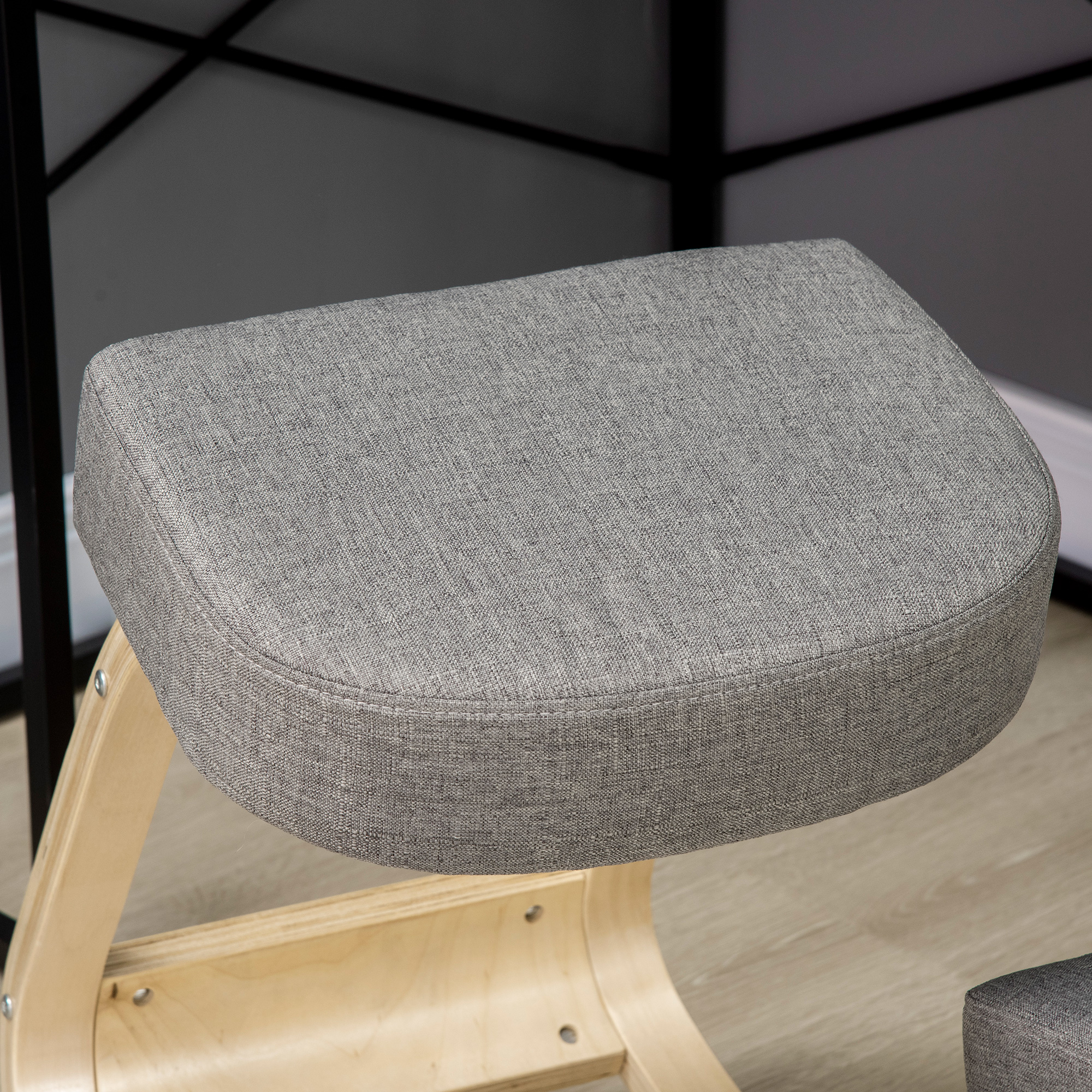 Põlvitustooli, ergonoomiline taburet, polsterdatud taburet tervisliku rühi jaoks, kasepuit, kandevõime 120 kg, hall