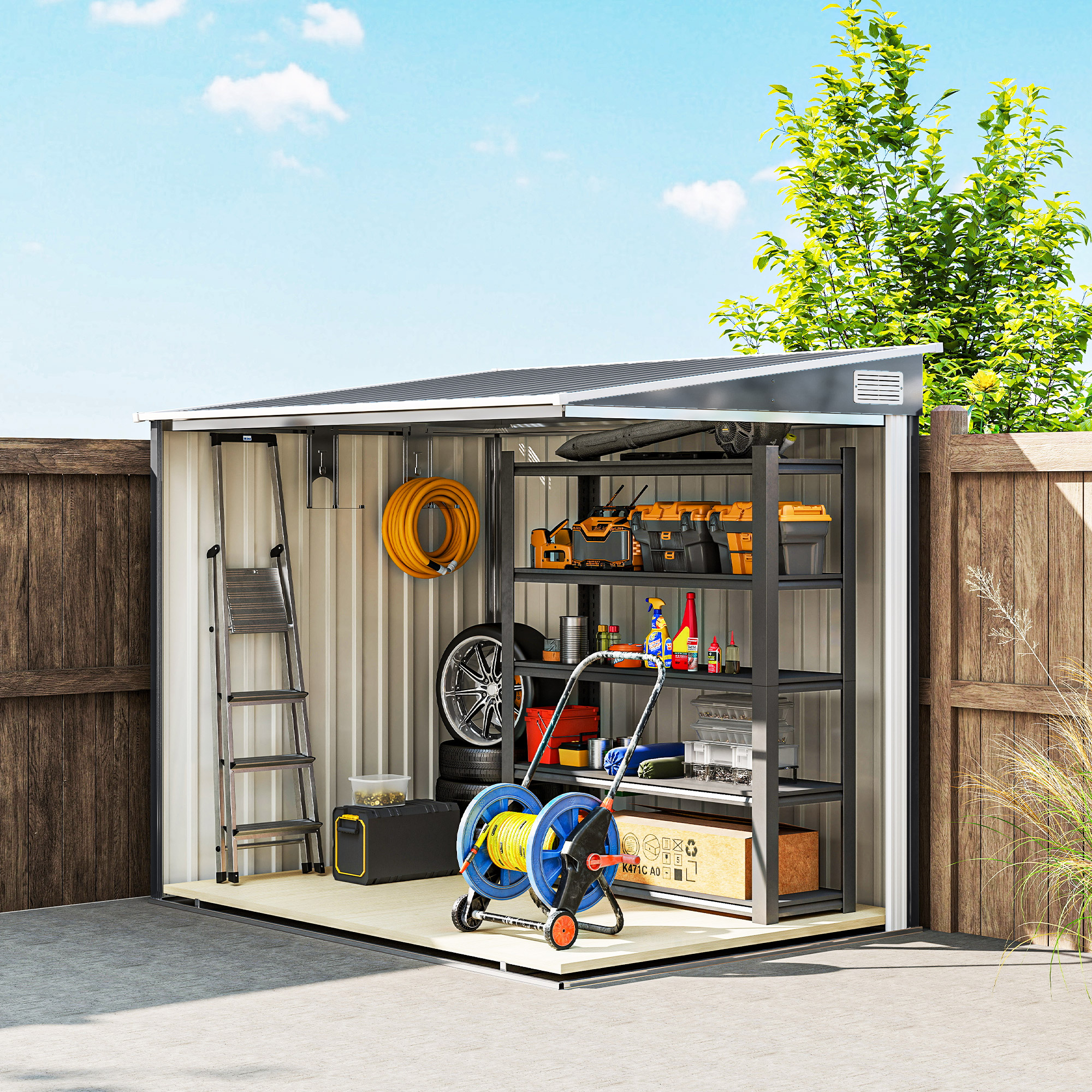 Outsunny 7 x 5ft Galvanised Metal Shed, with Sliding Door Dark Grey 9