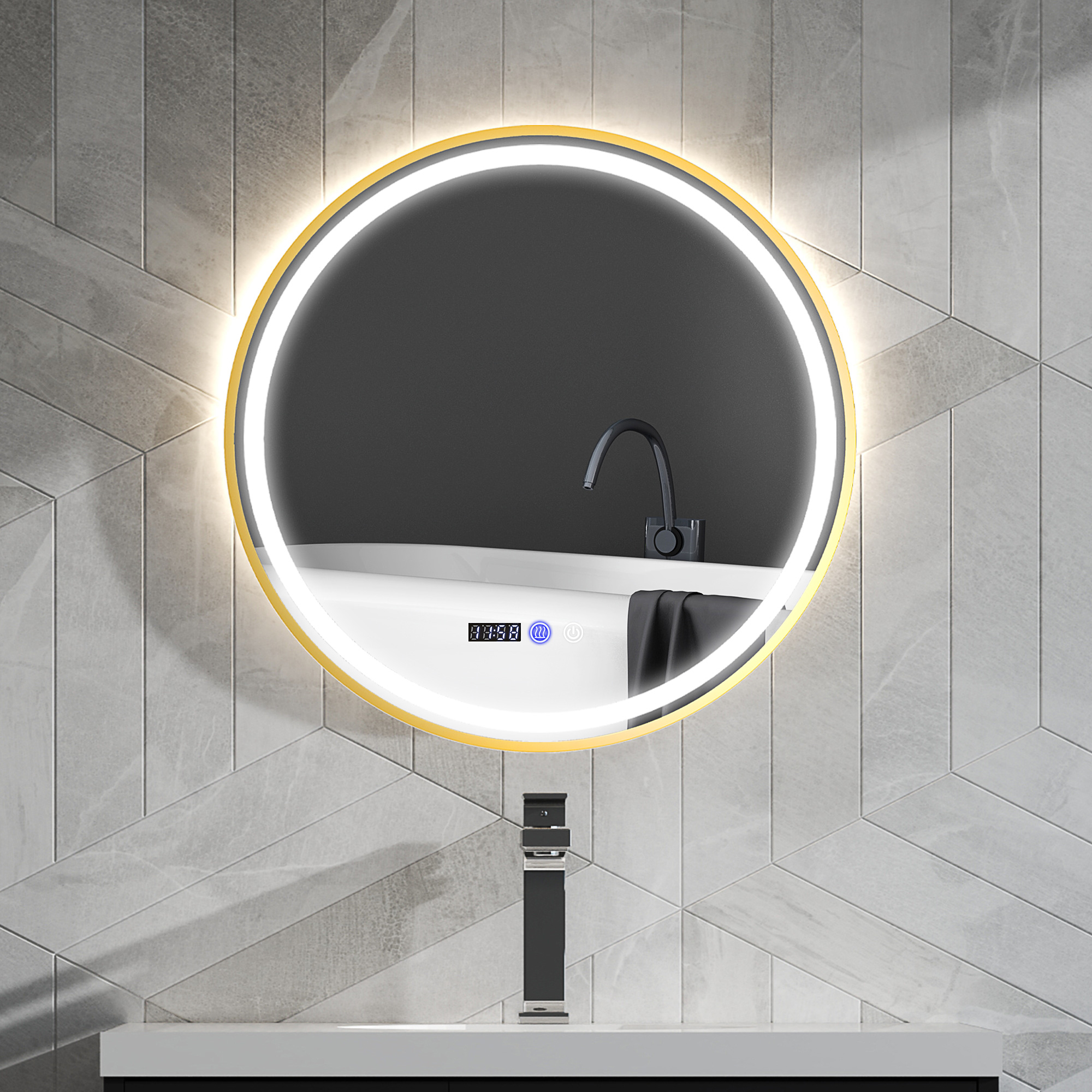 HOMCOM Runder Badspiegel mit Beleuchtung 60cm LED Beschlagfrei Wandspiegel günstig online kaufen