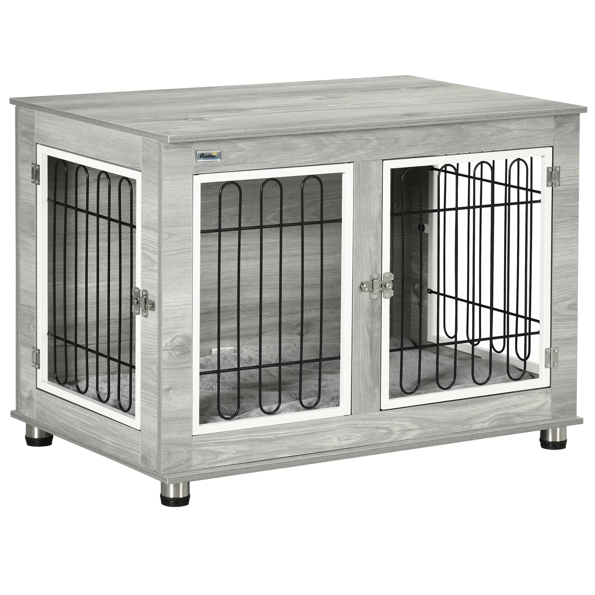 PawHut Dog Crate Furniture, Dog Cage End Table. with Soft Cushion, Double Door - Oak Tone