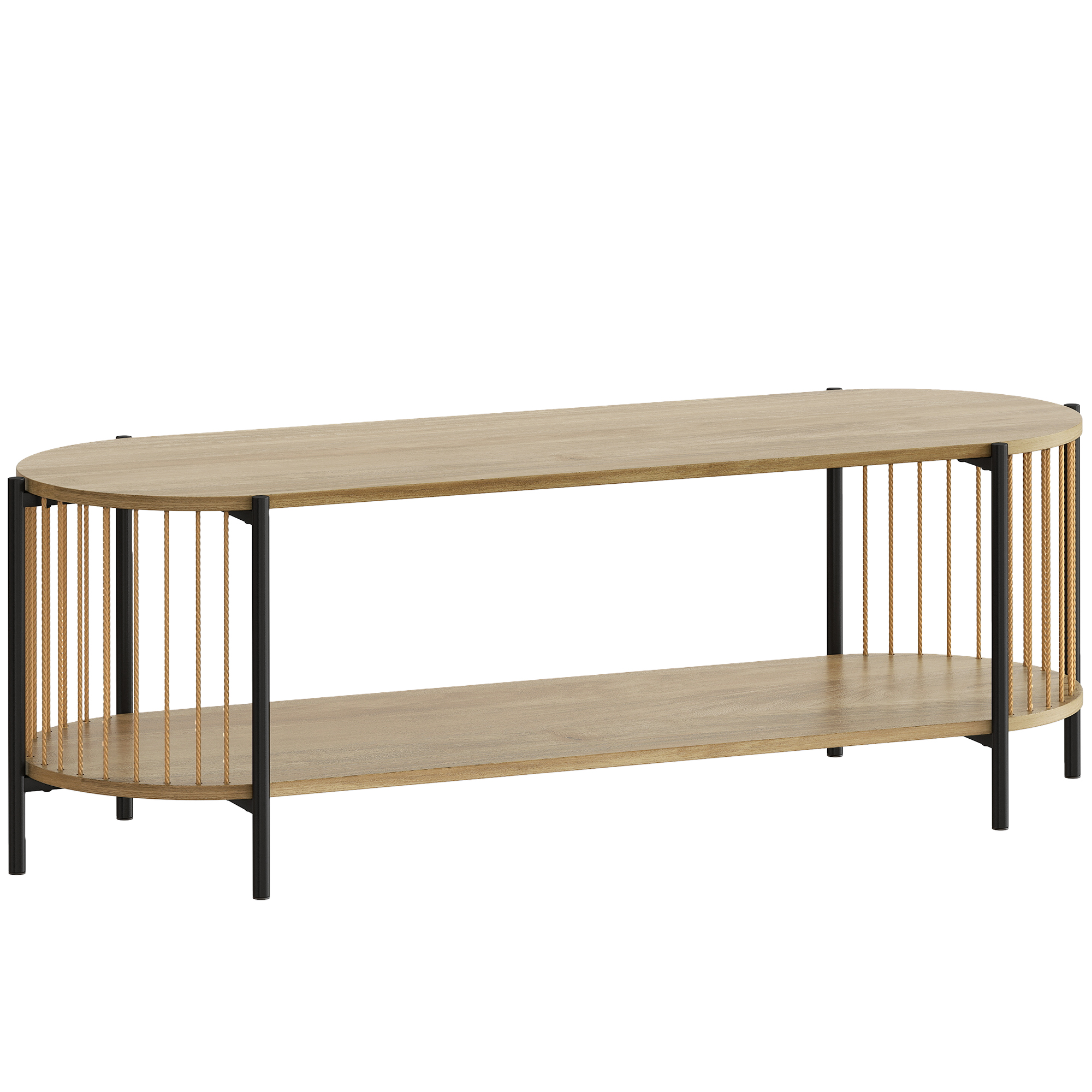 HOMCOM Mueble de TV Estilo Bohemio hasta 55 Pulgadas con Diseño en Cuerda de Papel y 2 Estantes Abiertos 124x43,5x41 cm Natural