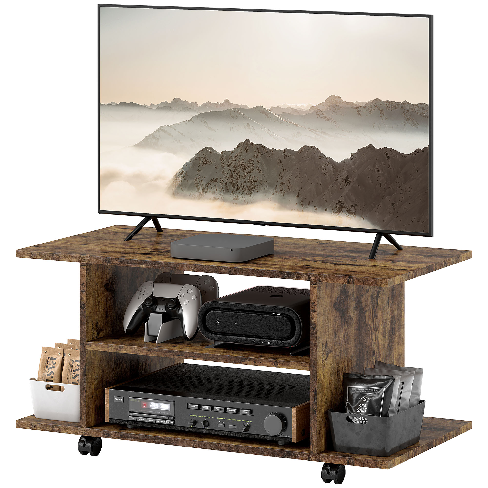 HOMCOM Modernes TV-Möbel mit Regalen, TV-Schrank mit 42" Rollen und Bremsen günstig online kaufen