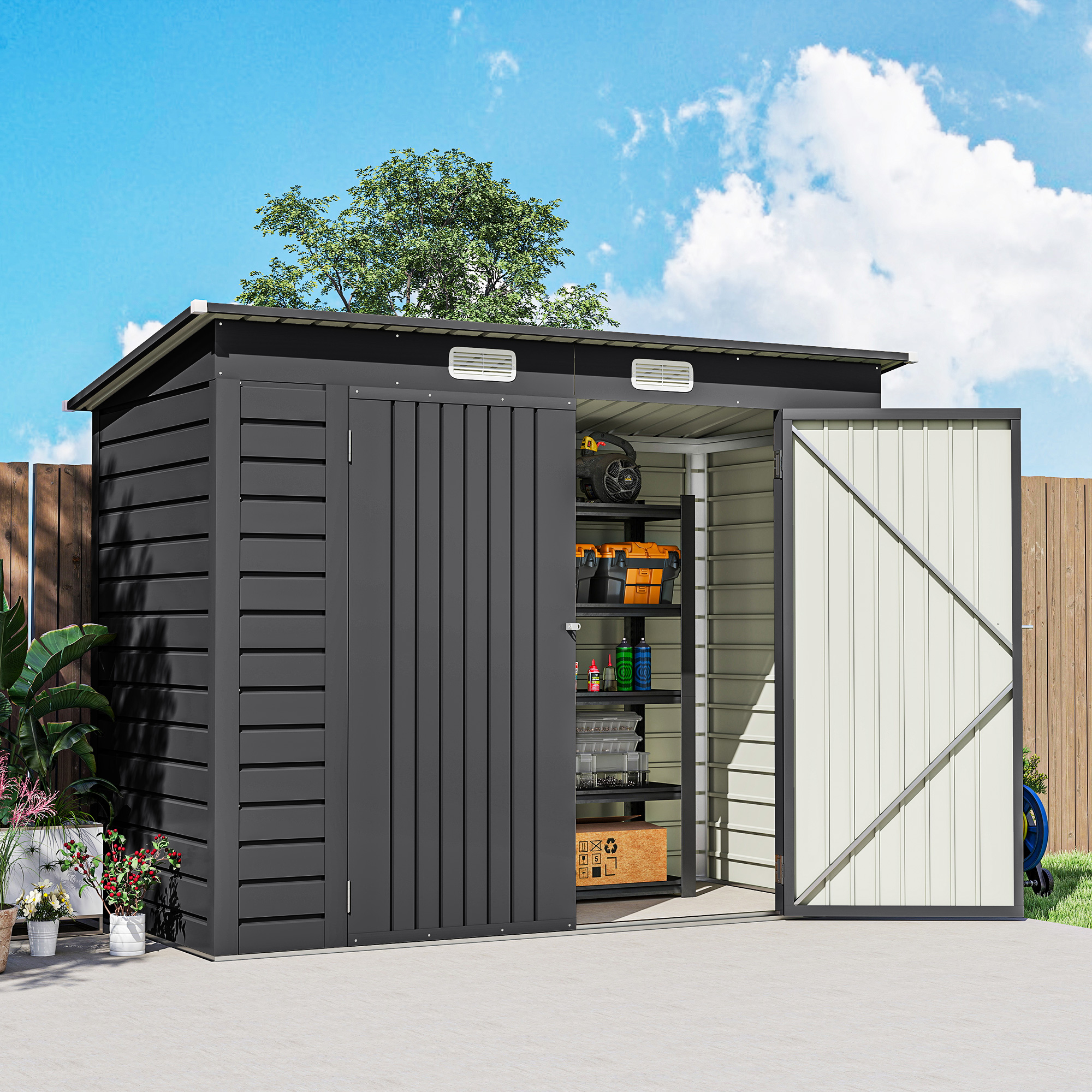 Outsunny 3.7 x 7.9ft Galvanised Steel Shed, with Latched Door and Padlock Grey 9