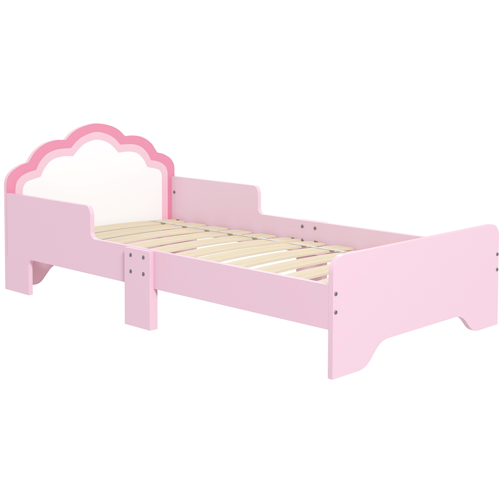 ZONEKIZ Toddler Bed Frame, Princess Bed for Kids, Cloud Design, 143 x 74 x 55 cm, Pink   Aosom UK from Aosom
