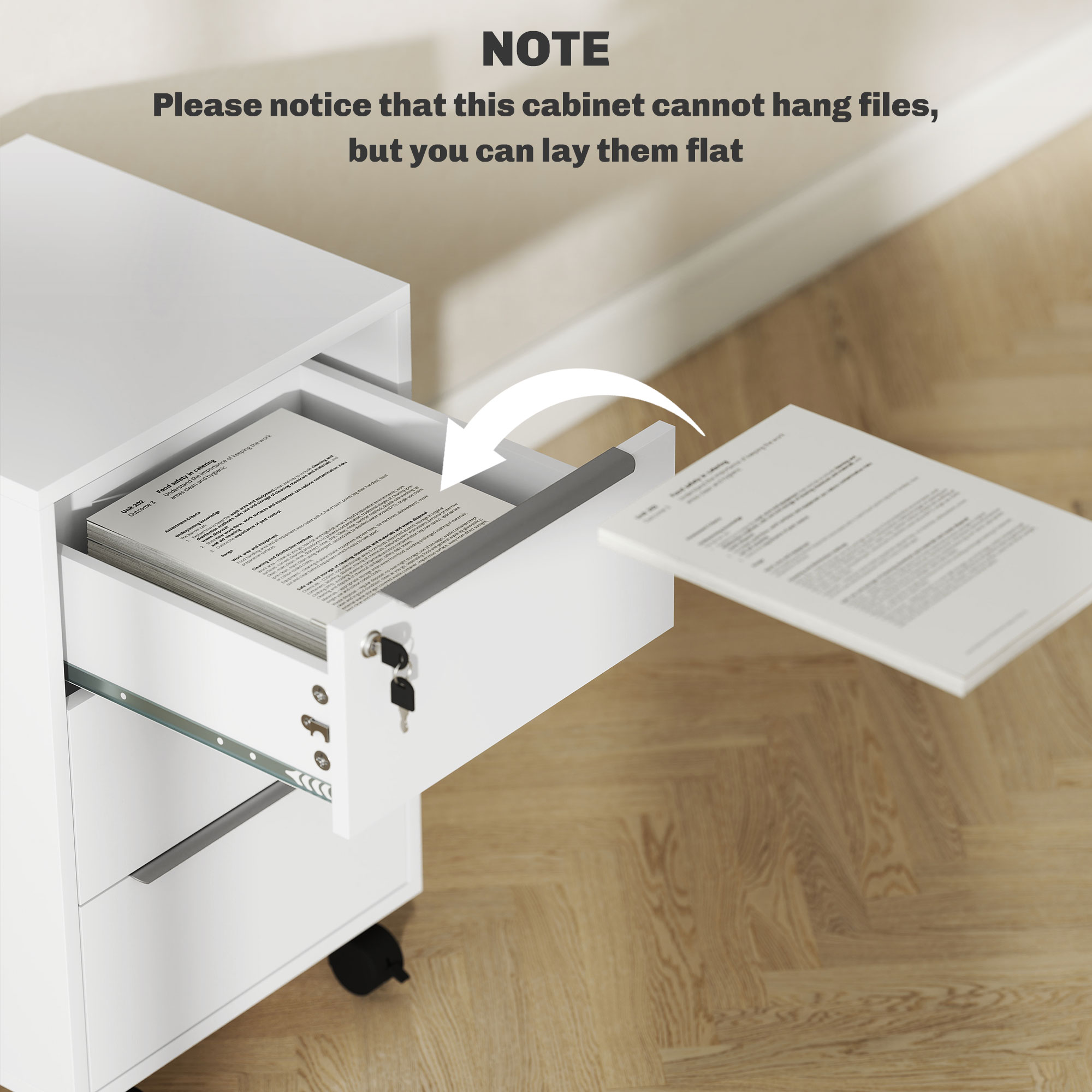 HOMCOM Three-Drawer Locking Filing Cabinet White 8