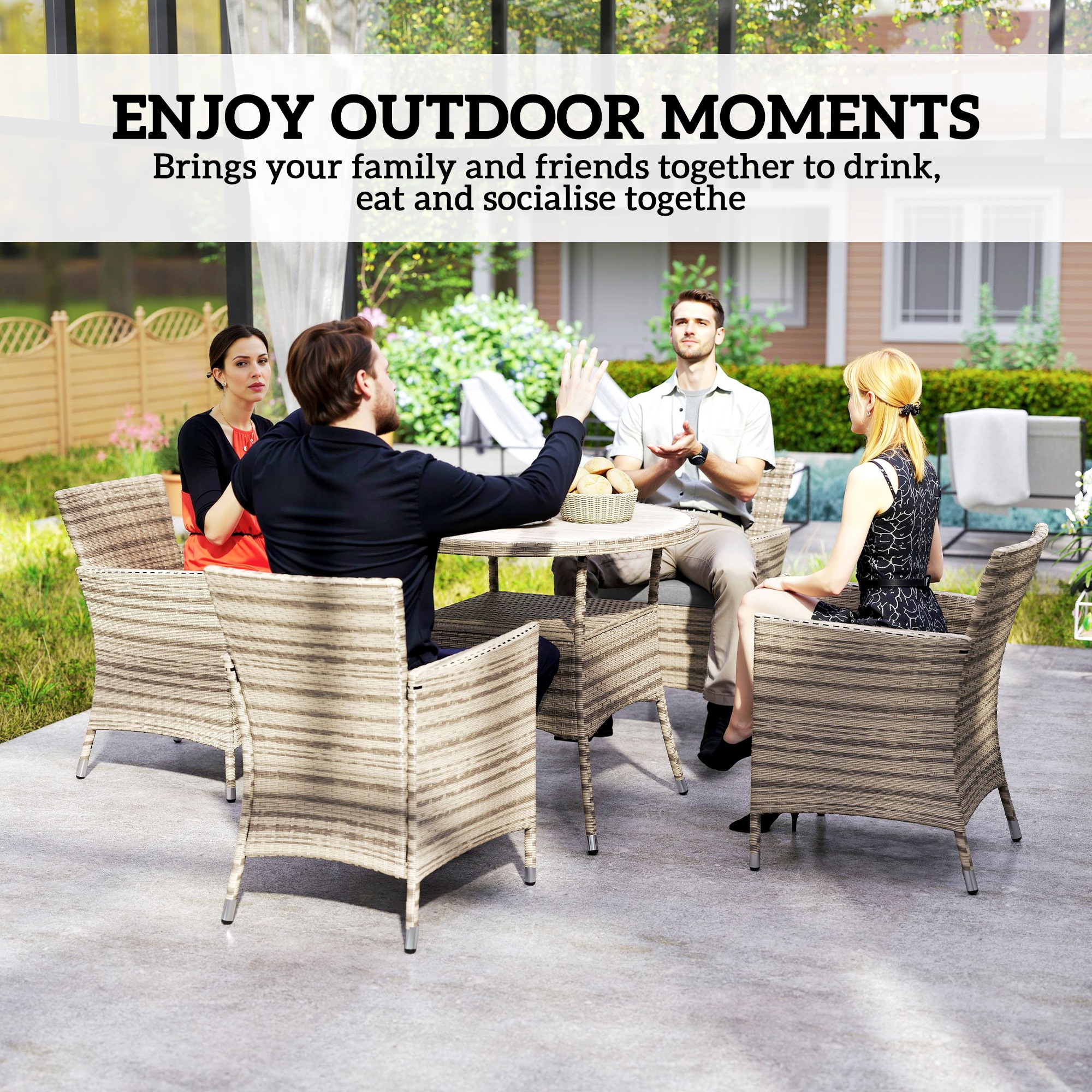 Outsunny Five-Piece Rattan Garden Set, with Two-Tier Table Grey 4
