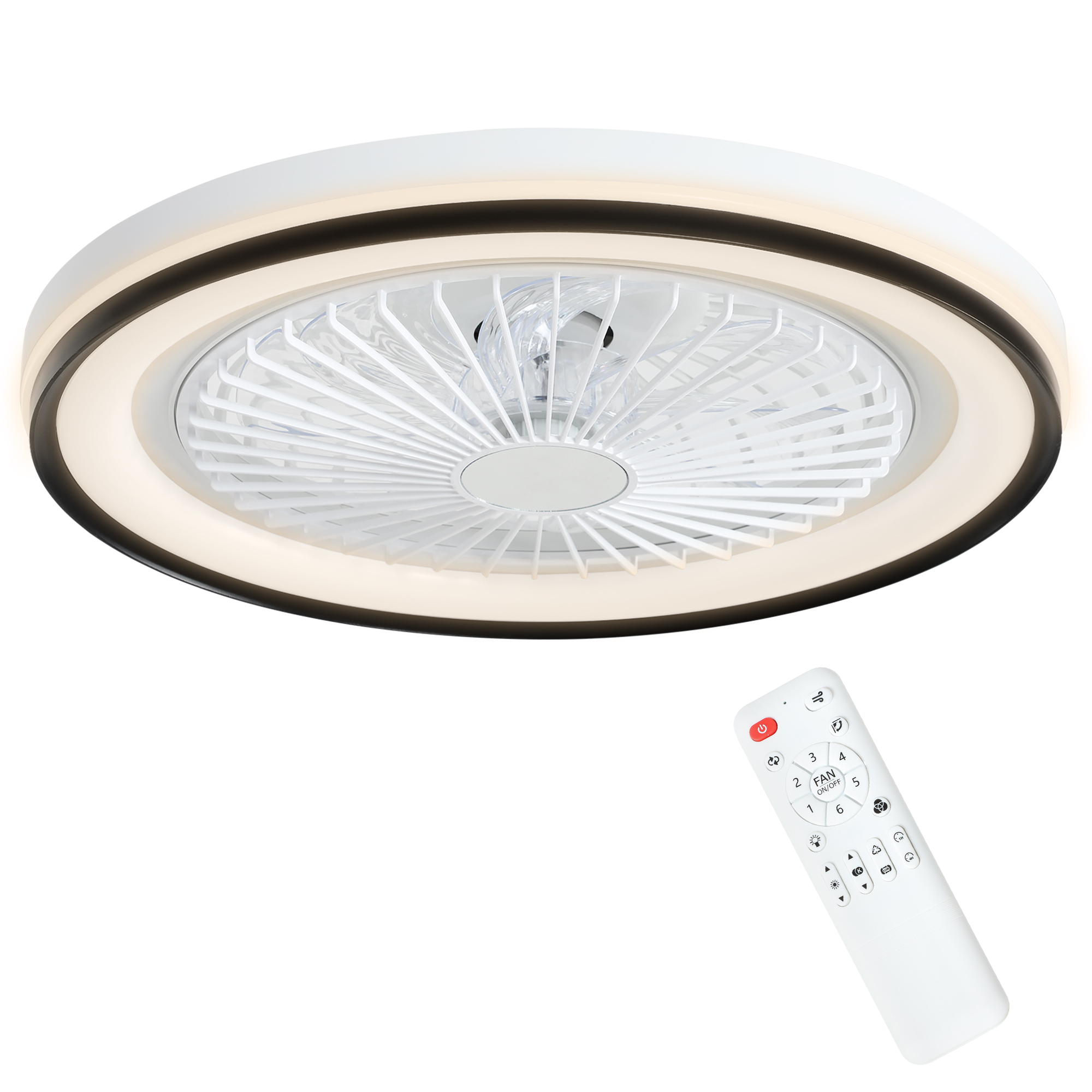 HOMCOM Ventilador de Techo con Iluminación RGB 6 Velocidades Motor Reversible y Control Remoto Potencia 48,5W Ø48x13 cm Blanco