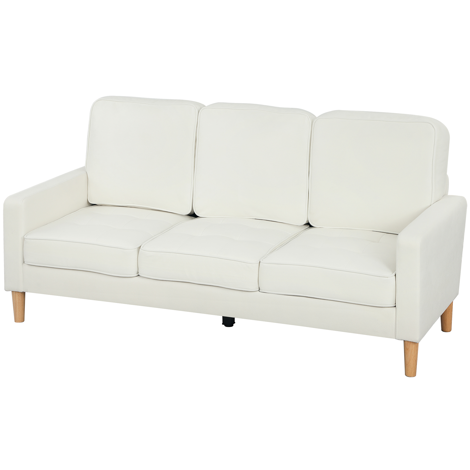 HOMCOM Canapé 3 places en velours, design moderne, coussins épais, pieds en bois d'hévéa, 185 x 79 x 82 cm, crème