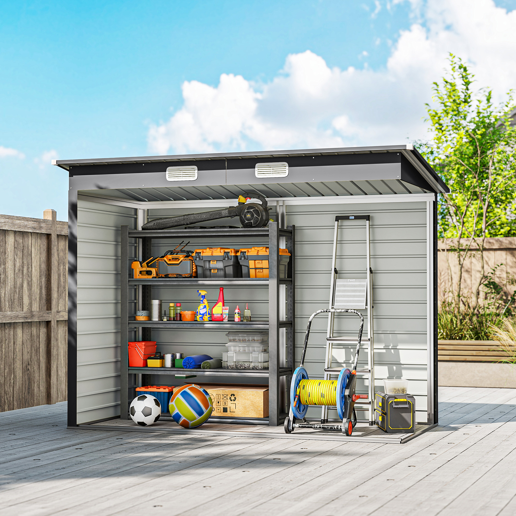 Outsunny 3.7 x 7.9ft Galvanised Steel Shed, with Latched Door and Padlock Grey 8