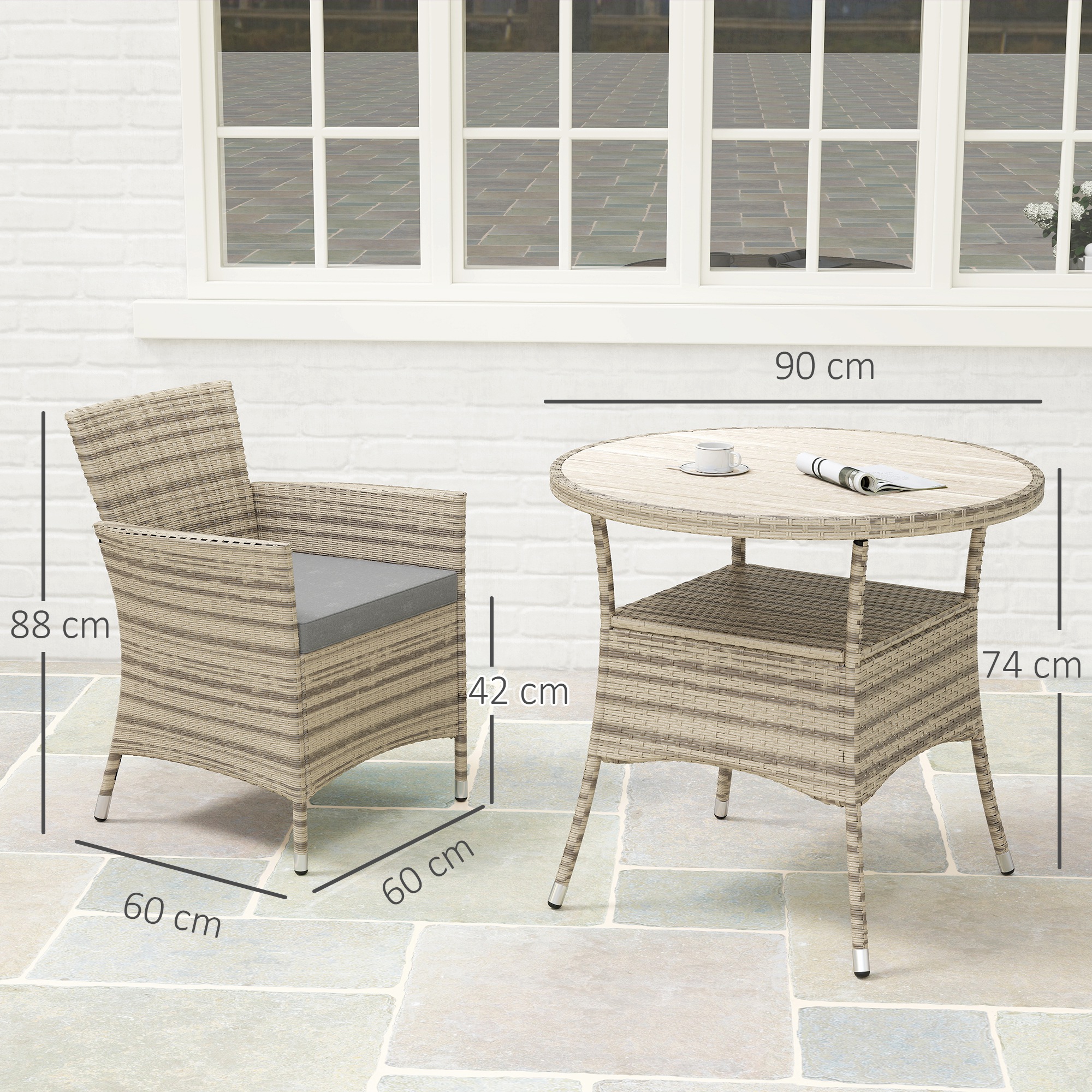 Outsunny Five-Piece Rattan Garden Set, with Two-Tier Table Grey 3