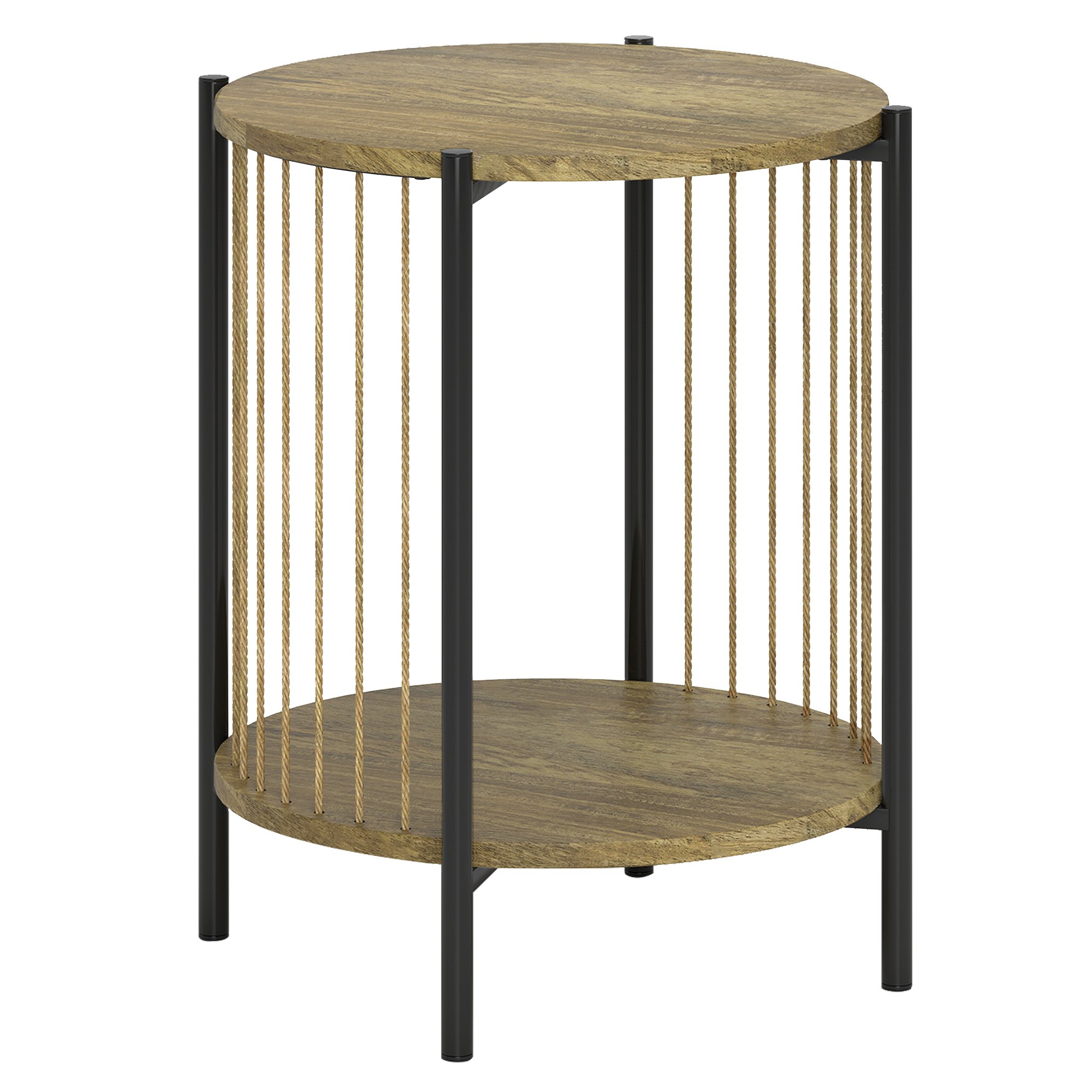 HOMCOM Table d'Appoint Ronde à 2 Niveaux avec Étagère et Structure en Acier pour Salon Chambre 43,5x43,5x51 cm Bois Naturel