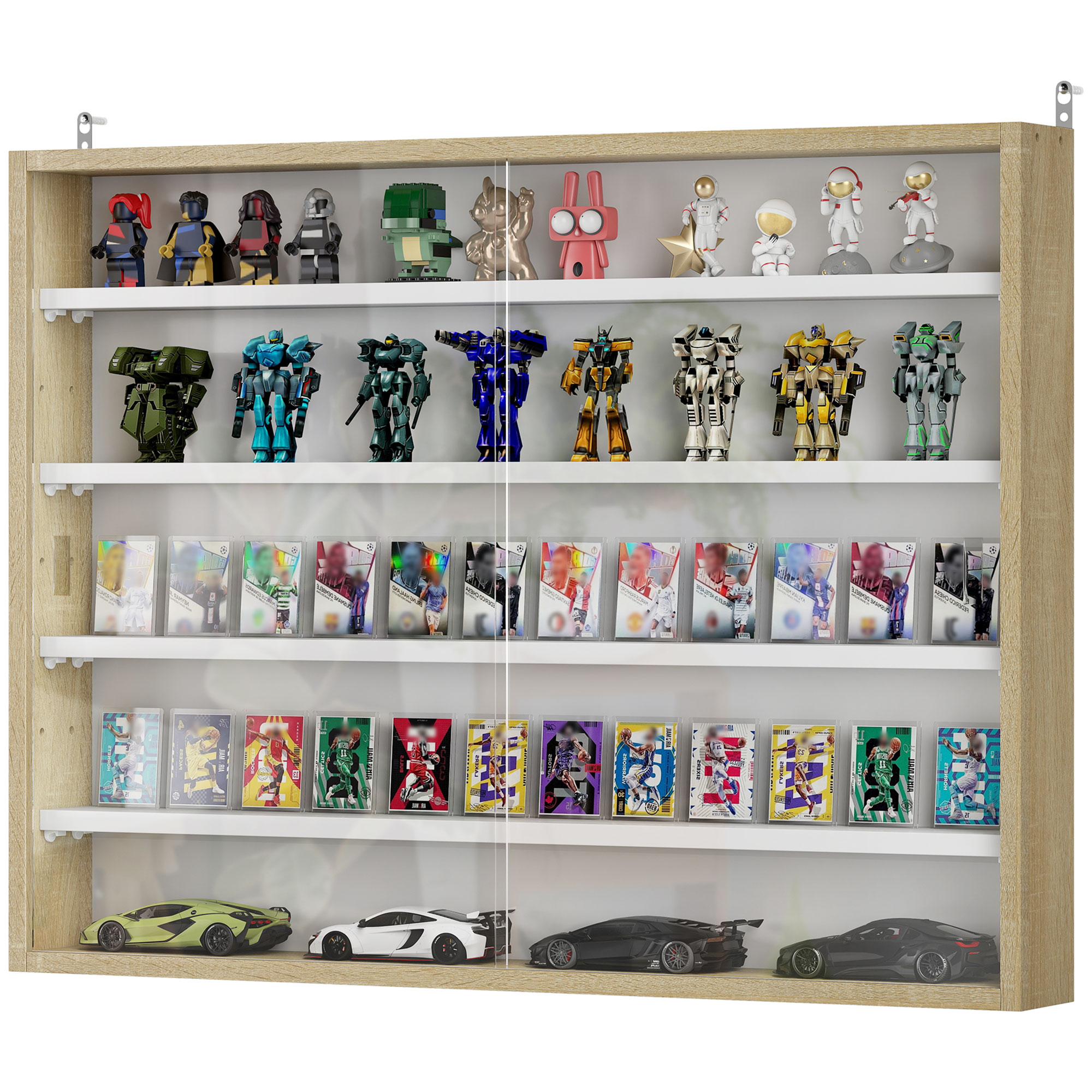 HOMCOM 5-Tier Wall Display Shelf Unit Cabinet w/ 4 Adjustable Shelves ...