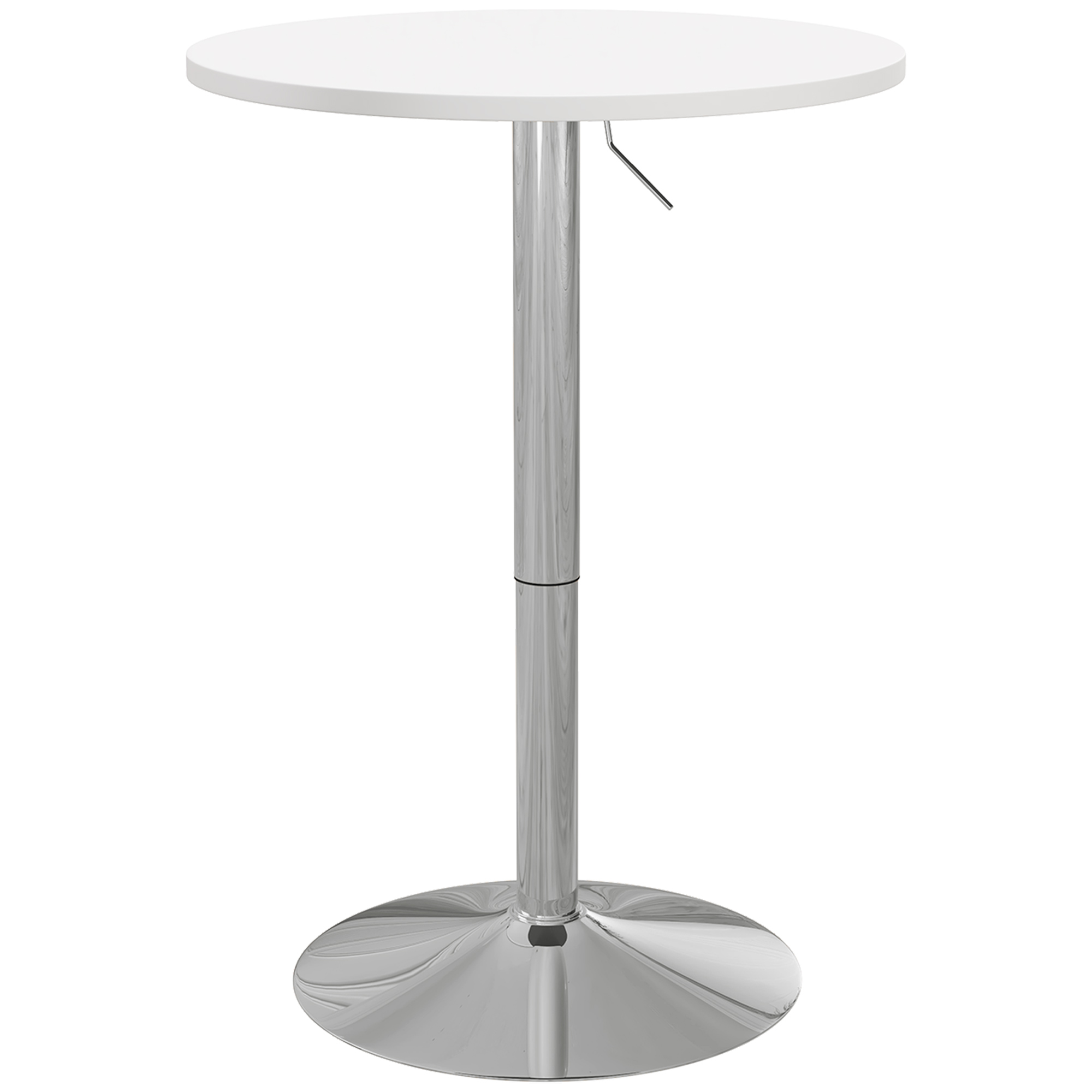 HOMCOM Table de bar ronde table haute cuisine réglable en hauteur 69-91 cm plateau pivotante à 360° blanc et argenté