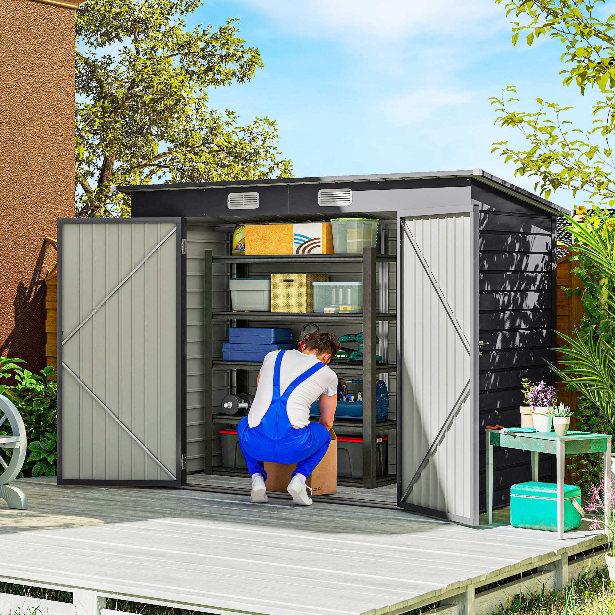 Outsunny Gerätehaus aus Stahl, 2,7 m² Geräteschuppen mit Doppeltür, Gartens günstig online kaufen