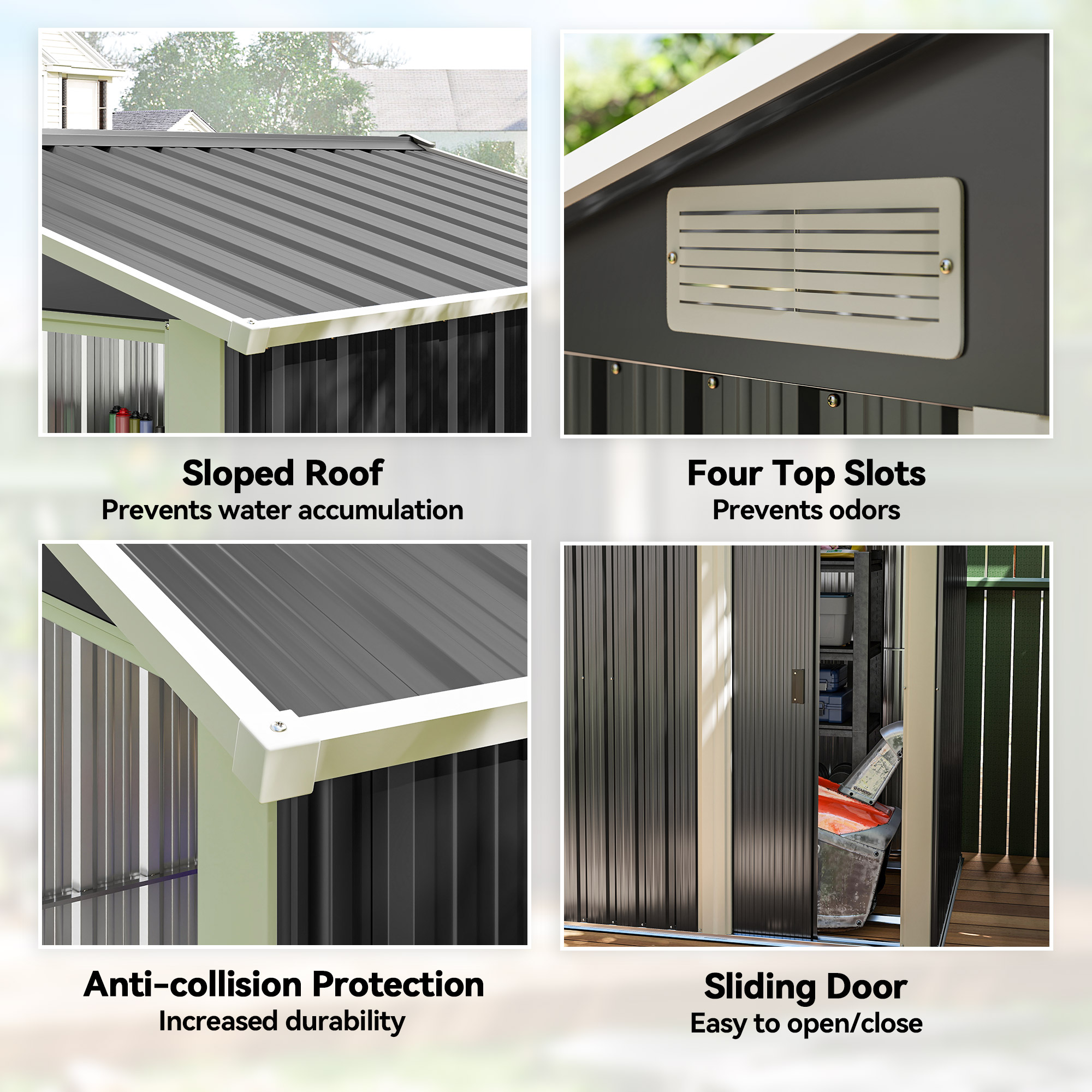 Outsunny Garden Metal Tool Storage Shed with Sliding Door, Sloped Roof and Foundation Kit, 152 x 132 x 188cm, Grey 6