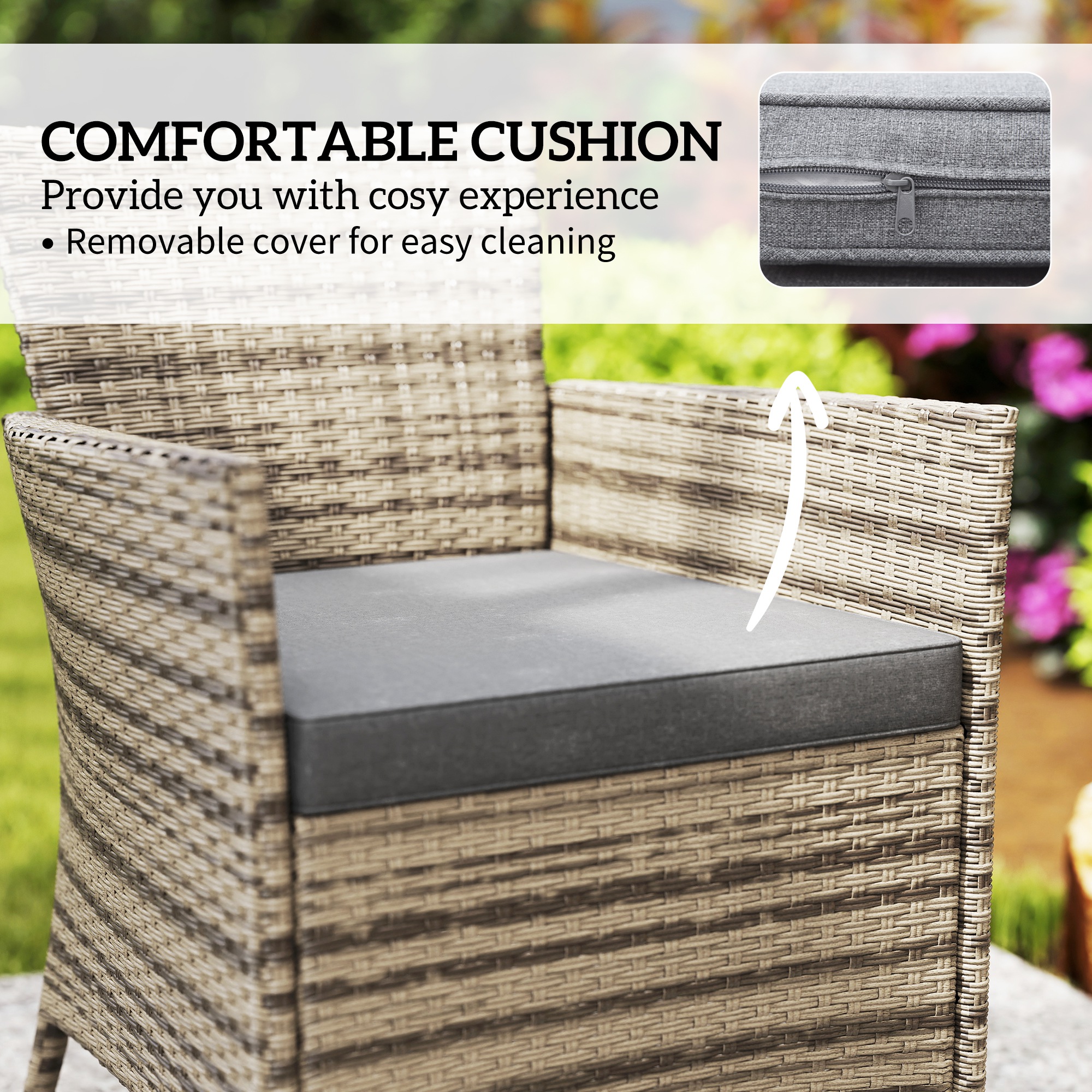 Outsunny Five-Piece Rattan Garden Set, with Two-Tier Table Grey 6