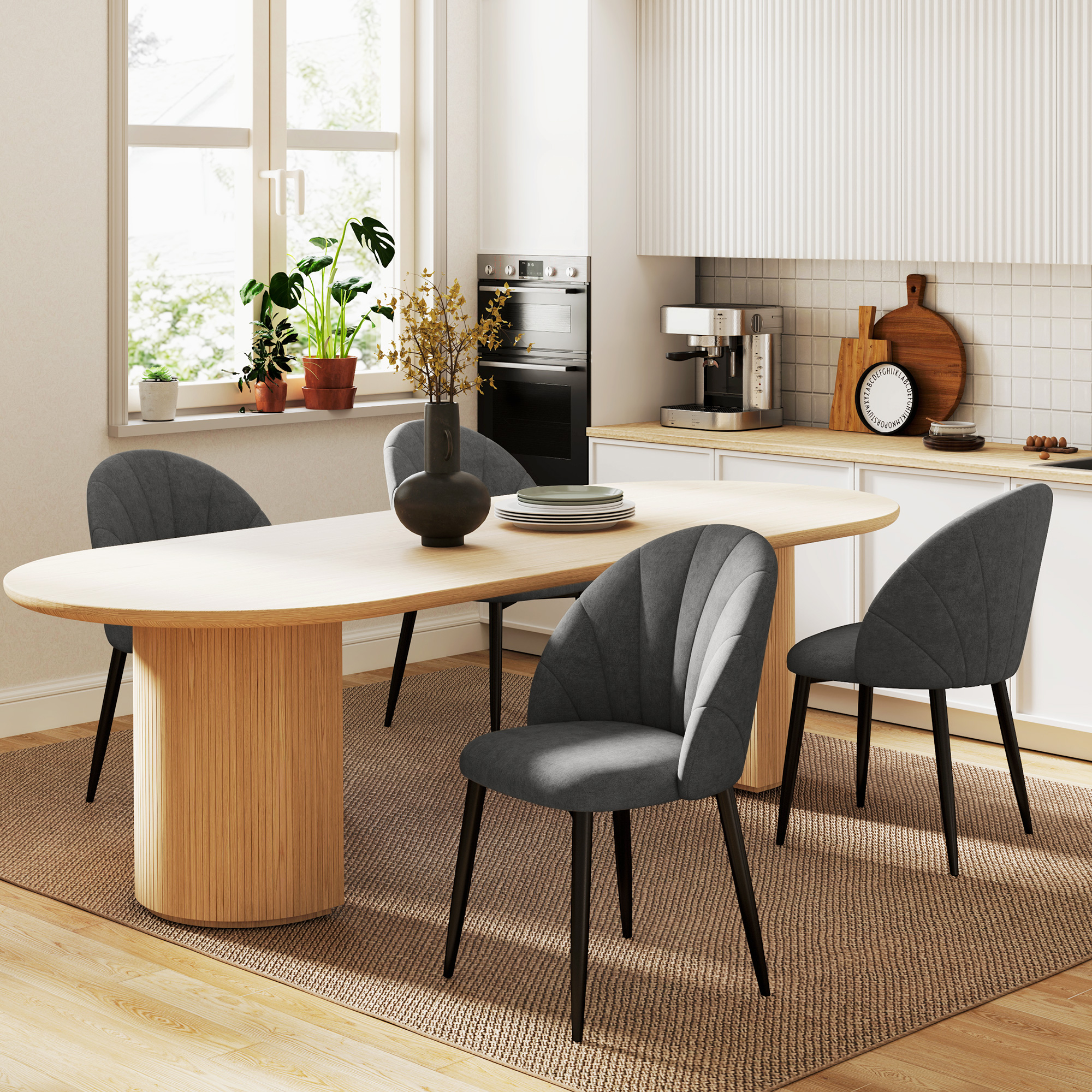 HOMCOM Esszimmerstühle 4er Set Küchenstuhl mit Samtoptik, Ergonomischer Rüc günstig online kaufen