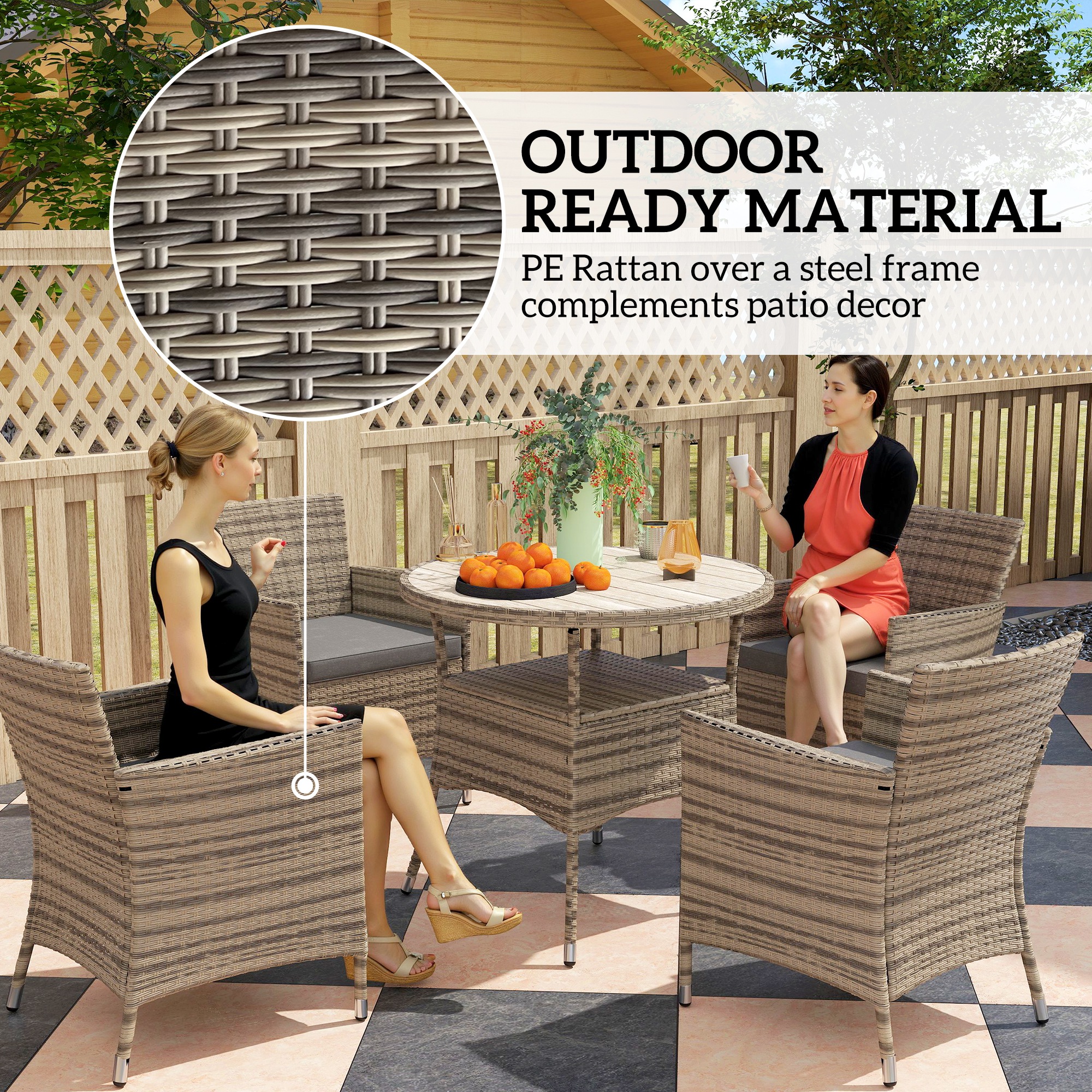 Outsunny Five-Piece Rattan Garden Set, with Two-Tier Table Grey 7