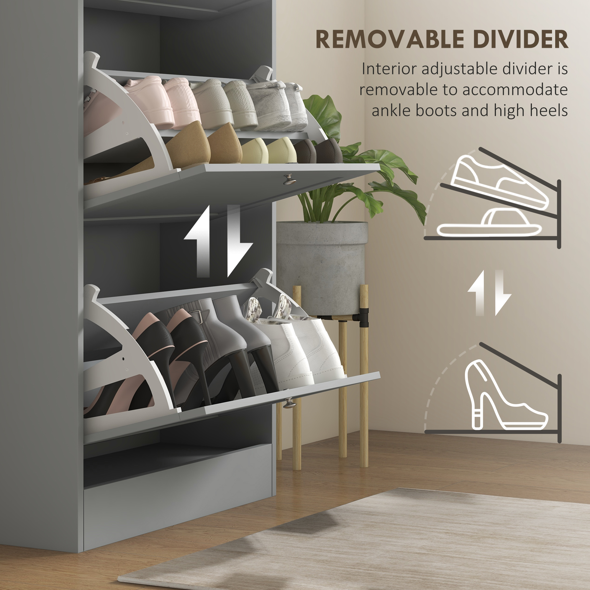 HOMCOM Modern Compact Three-Drawer Shoe Storage Cabinet Grey 6